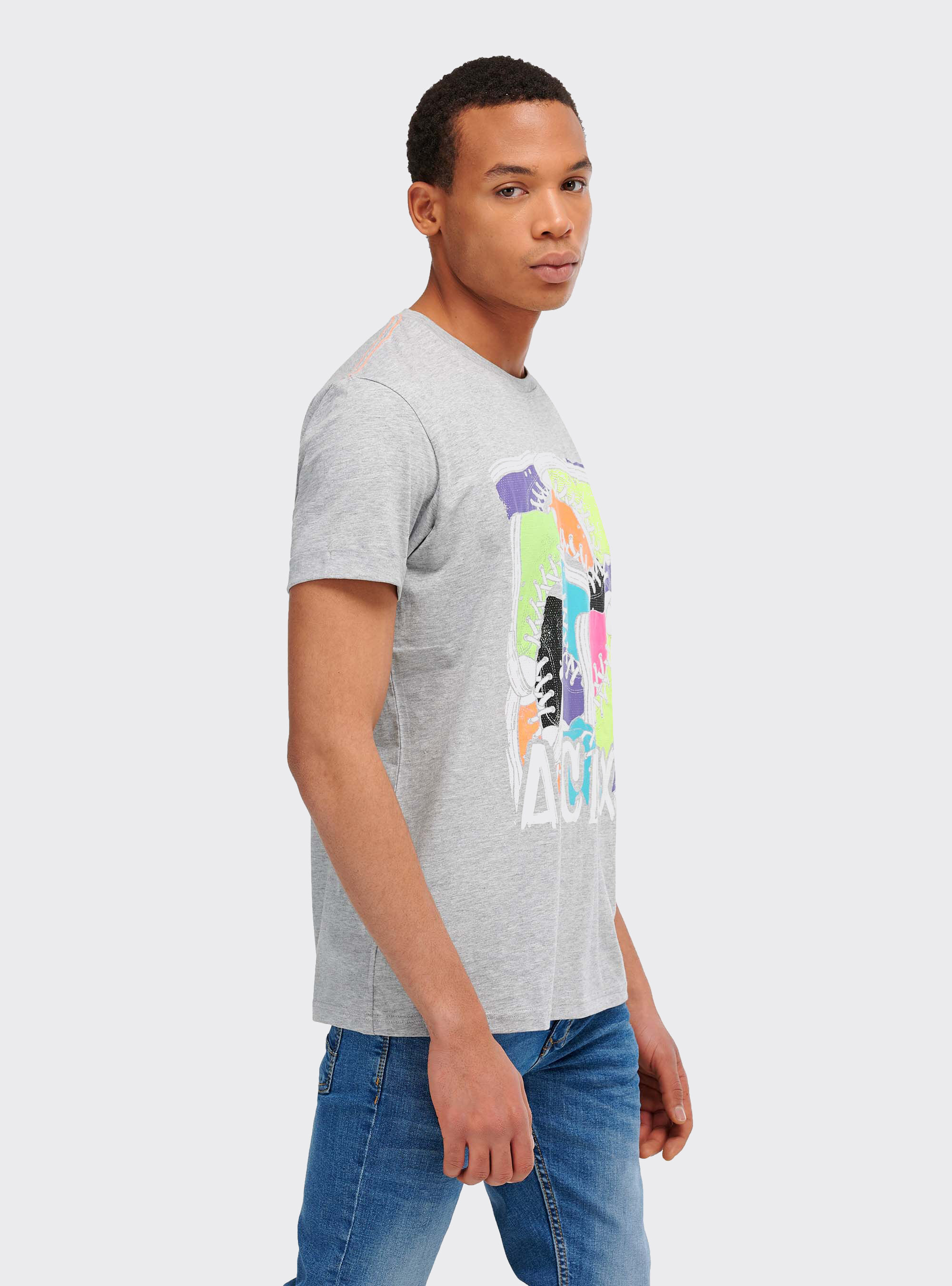 Maglietta con stampa graffiti, LIGHT GREY MELANGE