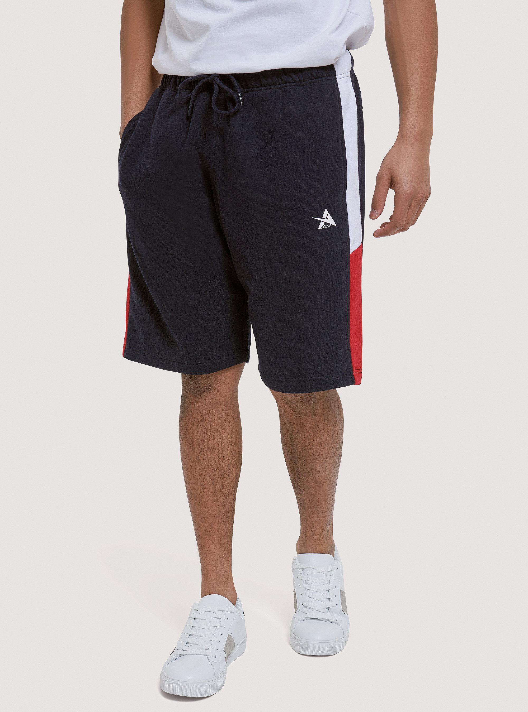 Pantalon de surv&ecirc;tement court en coton avec imprim&eacute;, C210 BLUE NAVY