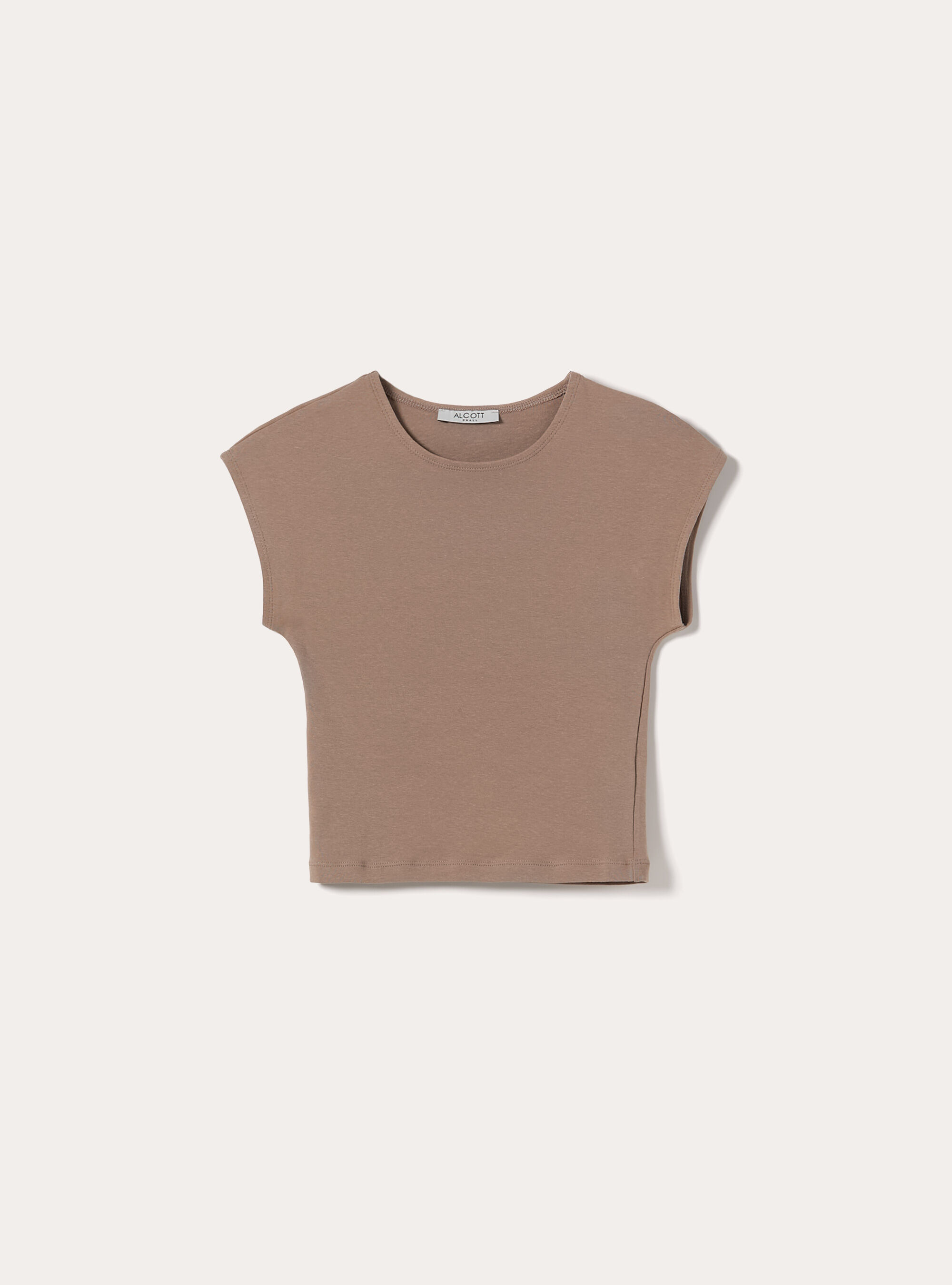 T-shirt crop con con maniche ad aletta, MARRONE CHIARO