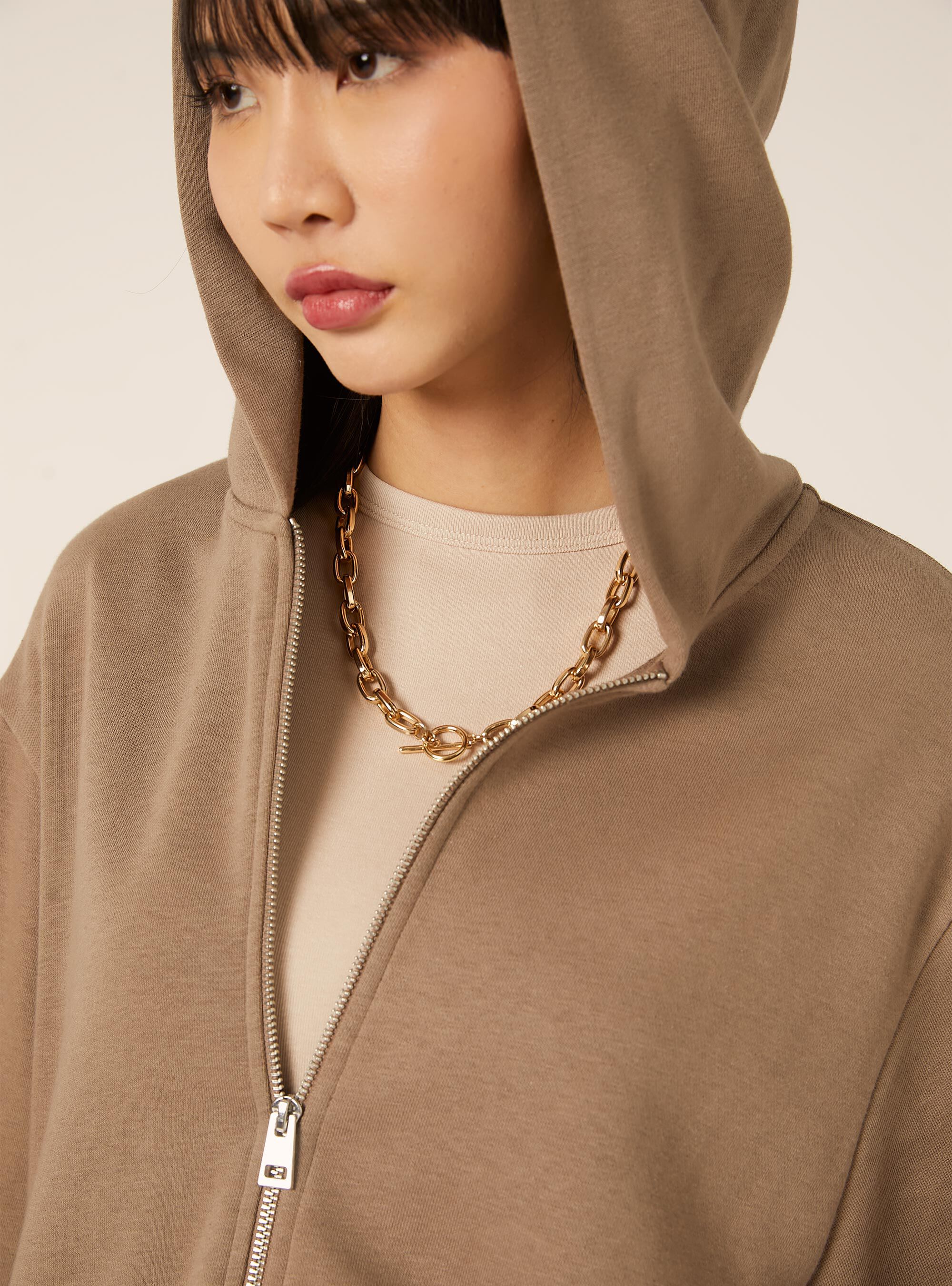 Cardigan felpa con cappuccio boxy, BR3 BROWN LIGHT