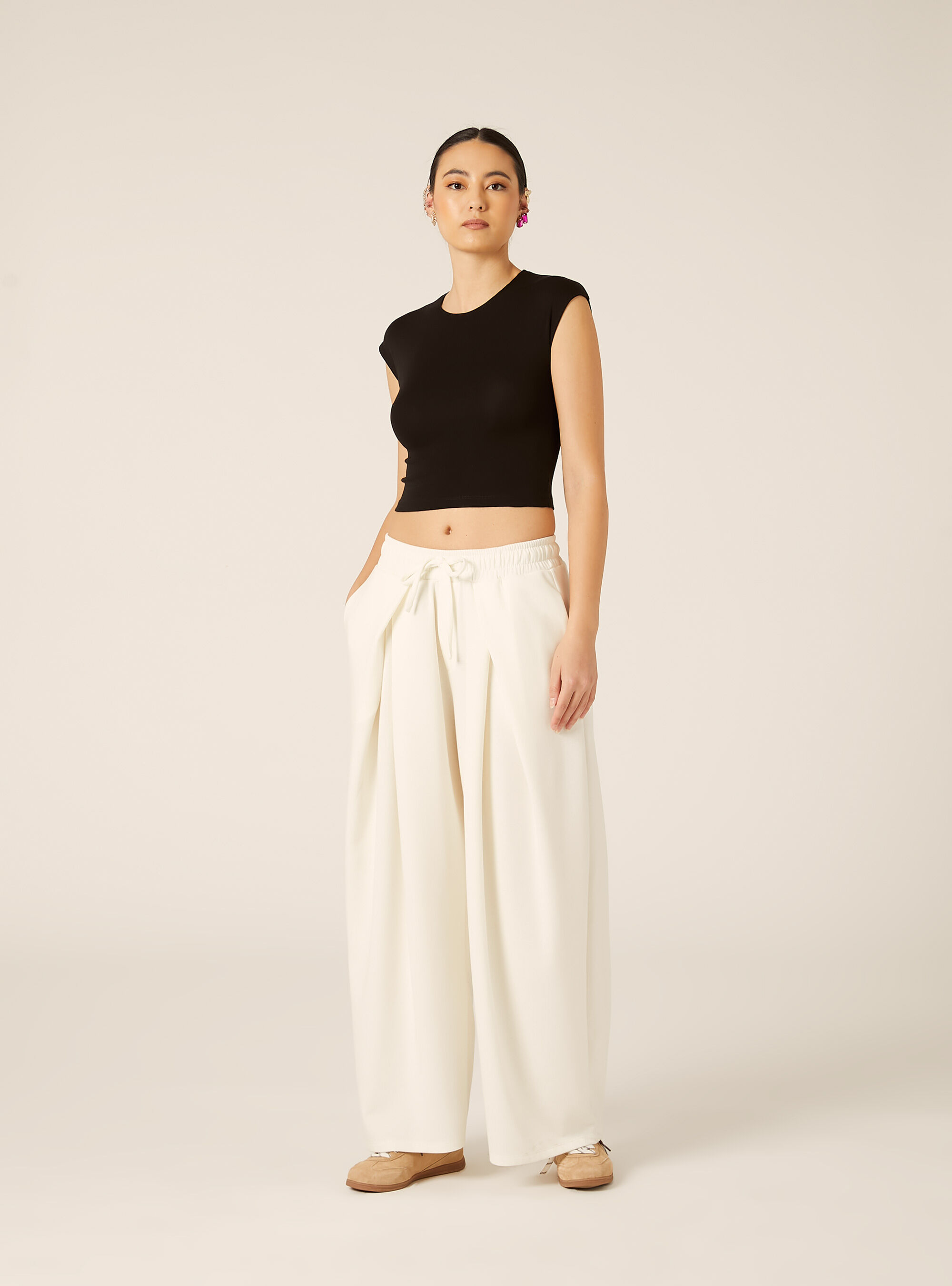 Pantaloni in scuba barrel fit, WH1 OFF WHITE
