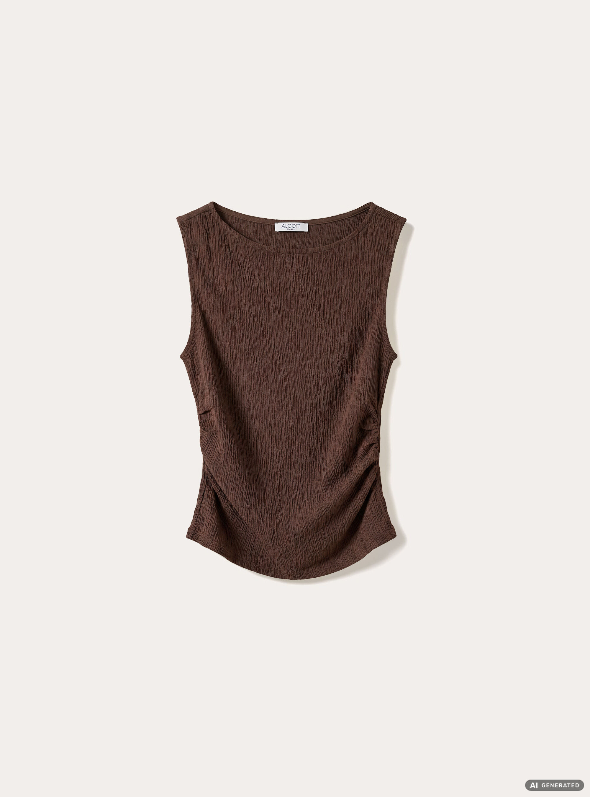 T-shirt maniche ad alette texturizzata, BR1 BROWN DARK