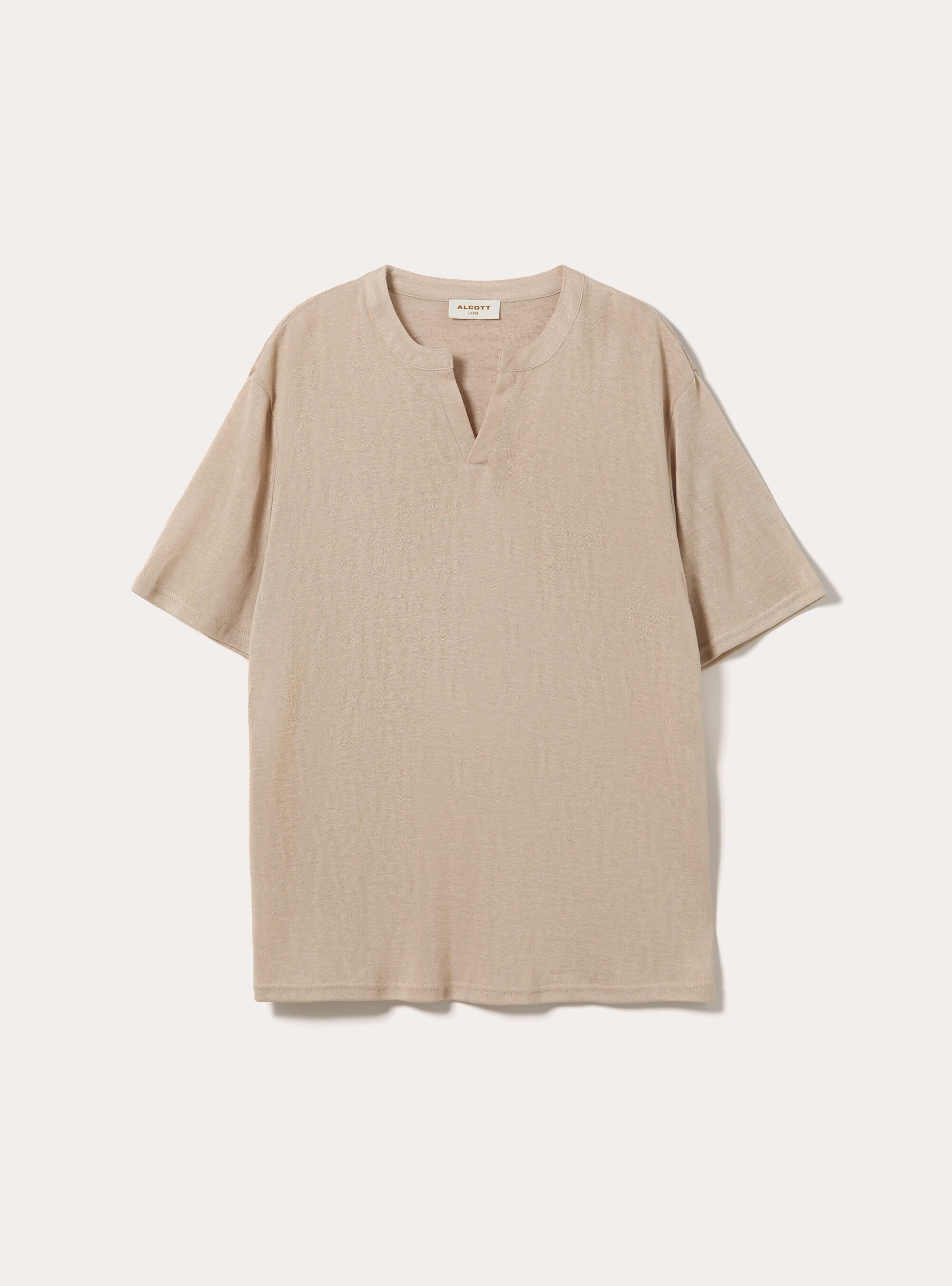 Maglietta serafino effetto lino, BG2 BEIGE MEDIUM
