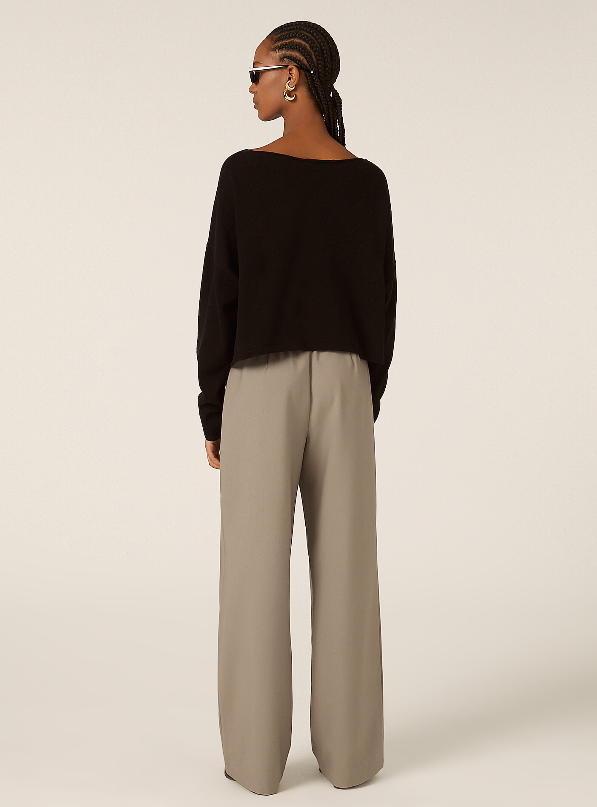 Pull &agrave; encolure bateau en coton doux, BK1 BLACK