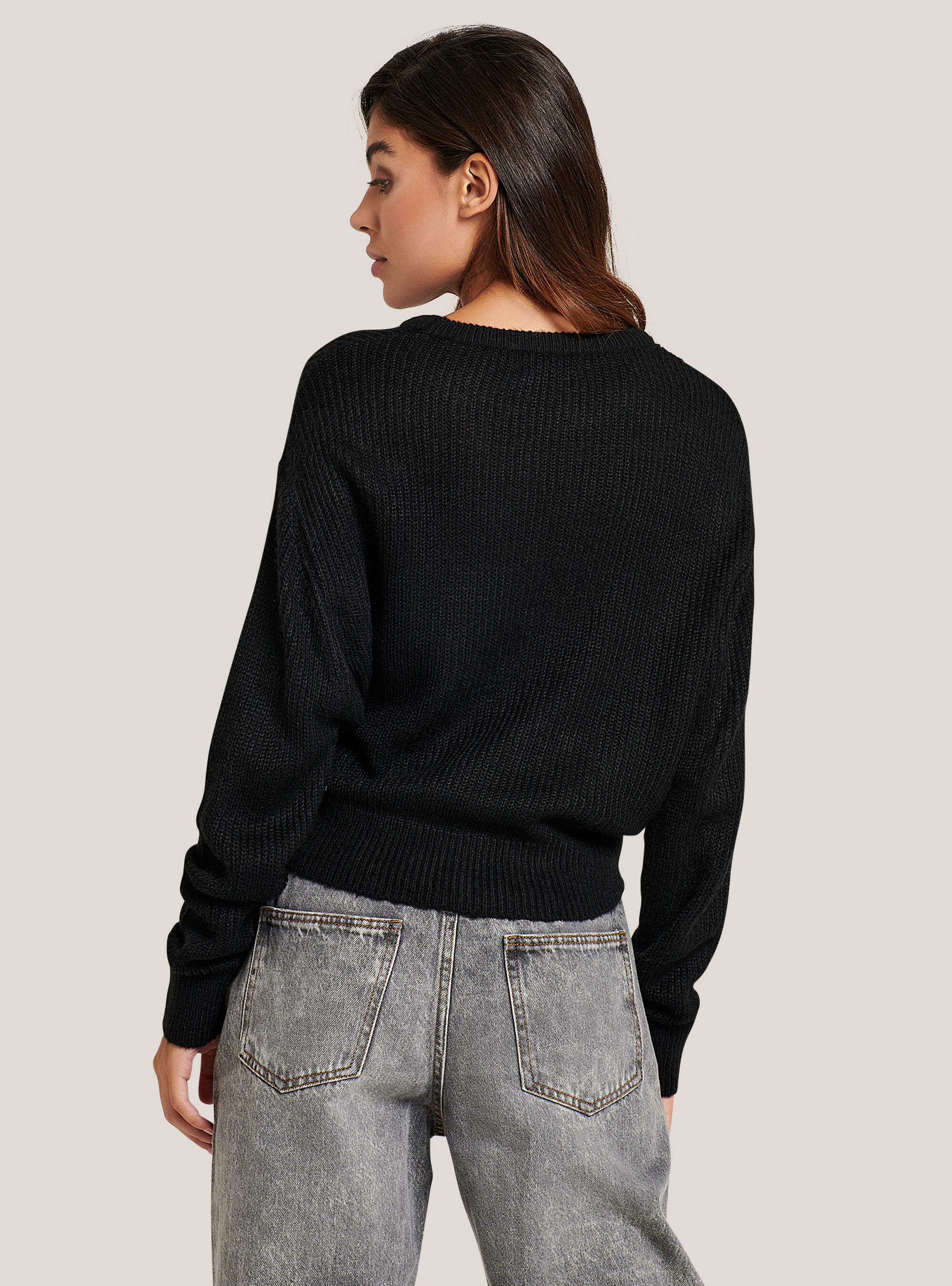 Unifarbener Rundhalspullover, C101 BLACK