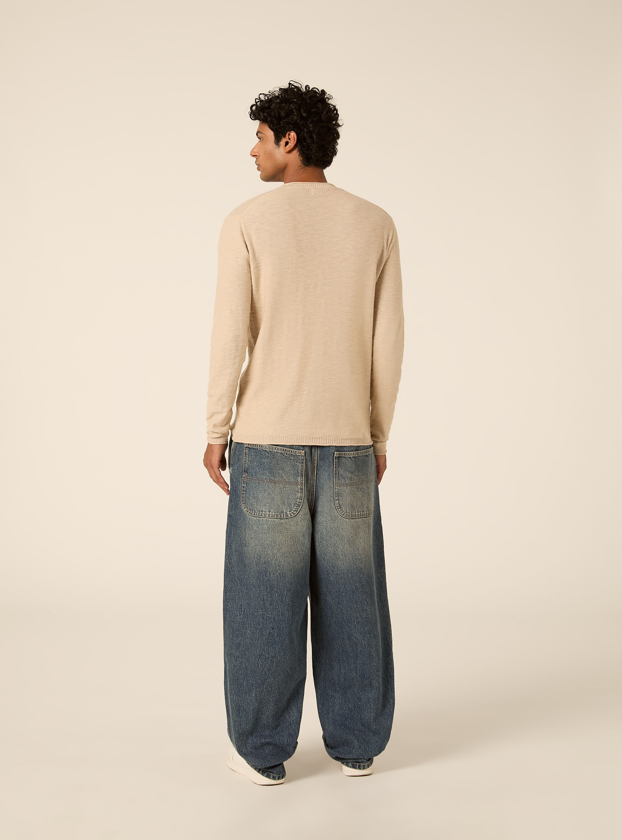 Pullover  in cotone slub, BEIGE MEDIO