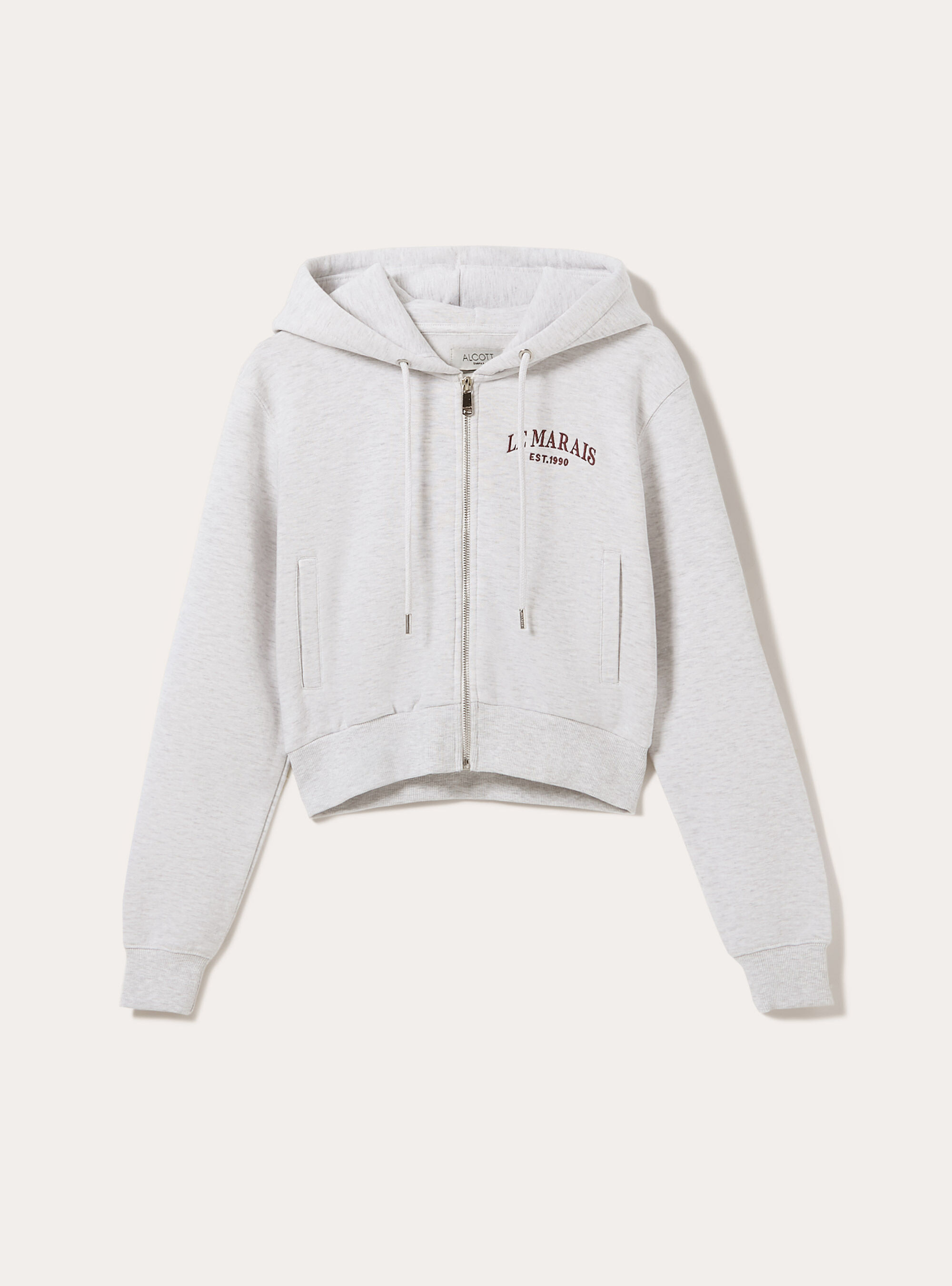 Felpa cropped con zip e stampa, MGY3 GREY MEL LIGHT