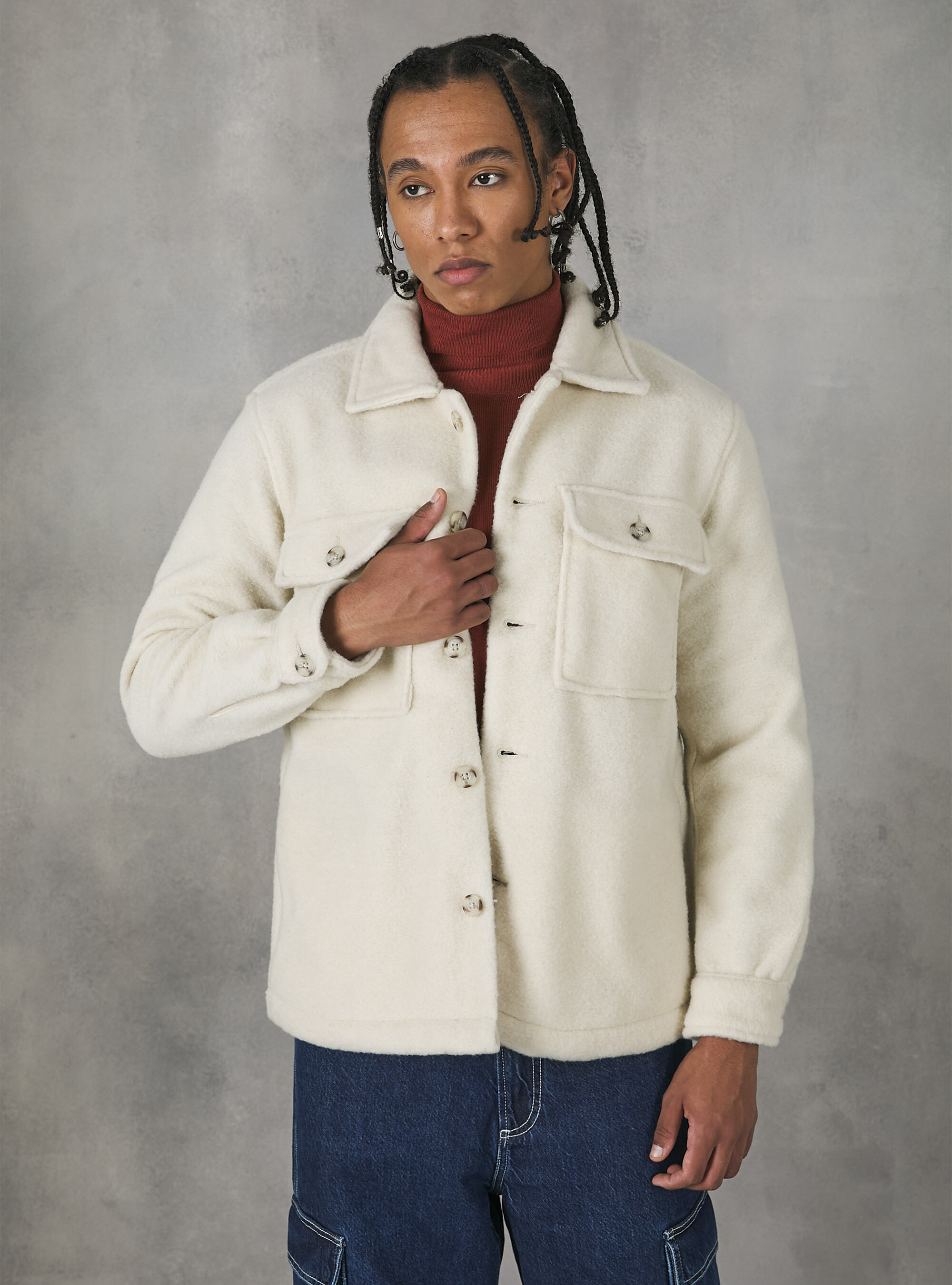 Giacca a camicia basica tinta unita, WH1 OFF WHITE
