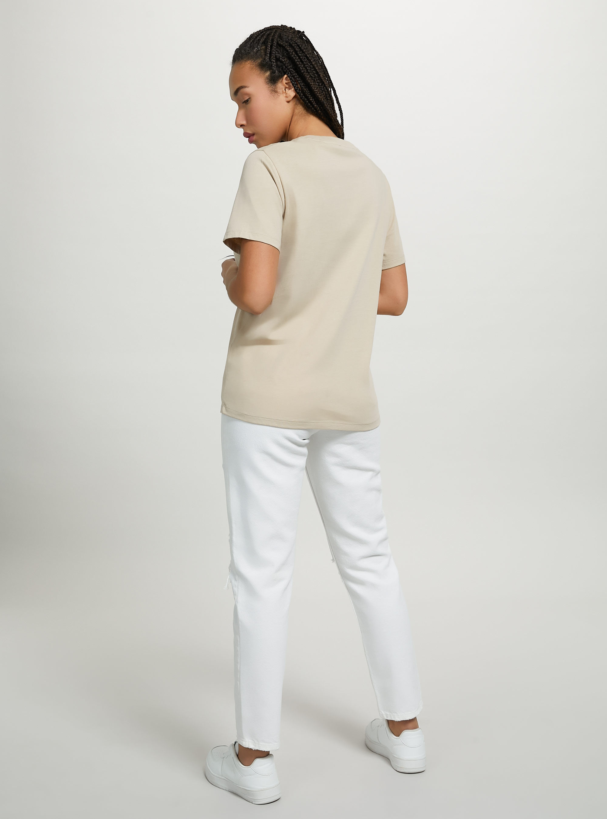 Maglietta girocollo in cotone, BG2 BEIGE MEDIUM