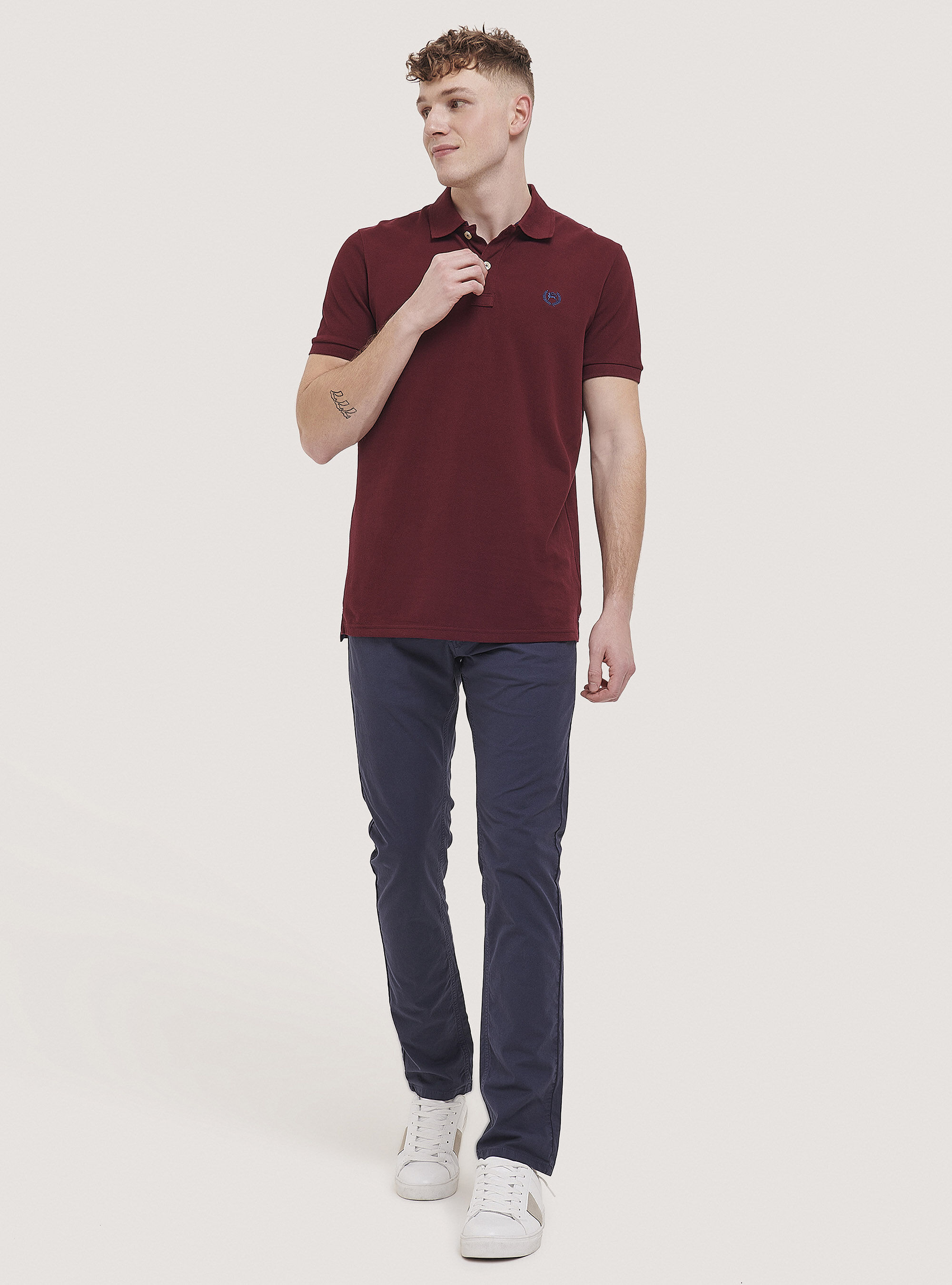 Cotton pique polo shirt with embroidery, C3443 BORDEAUX