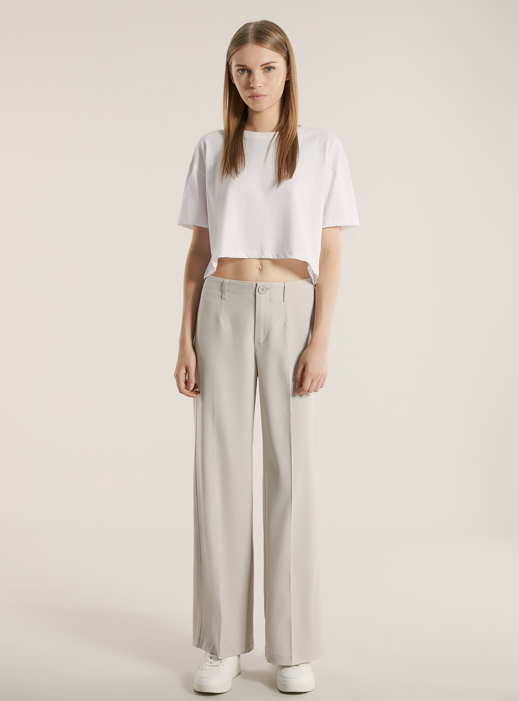 Straight leg wide leg tailored trousers