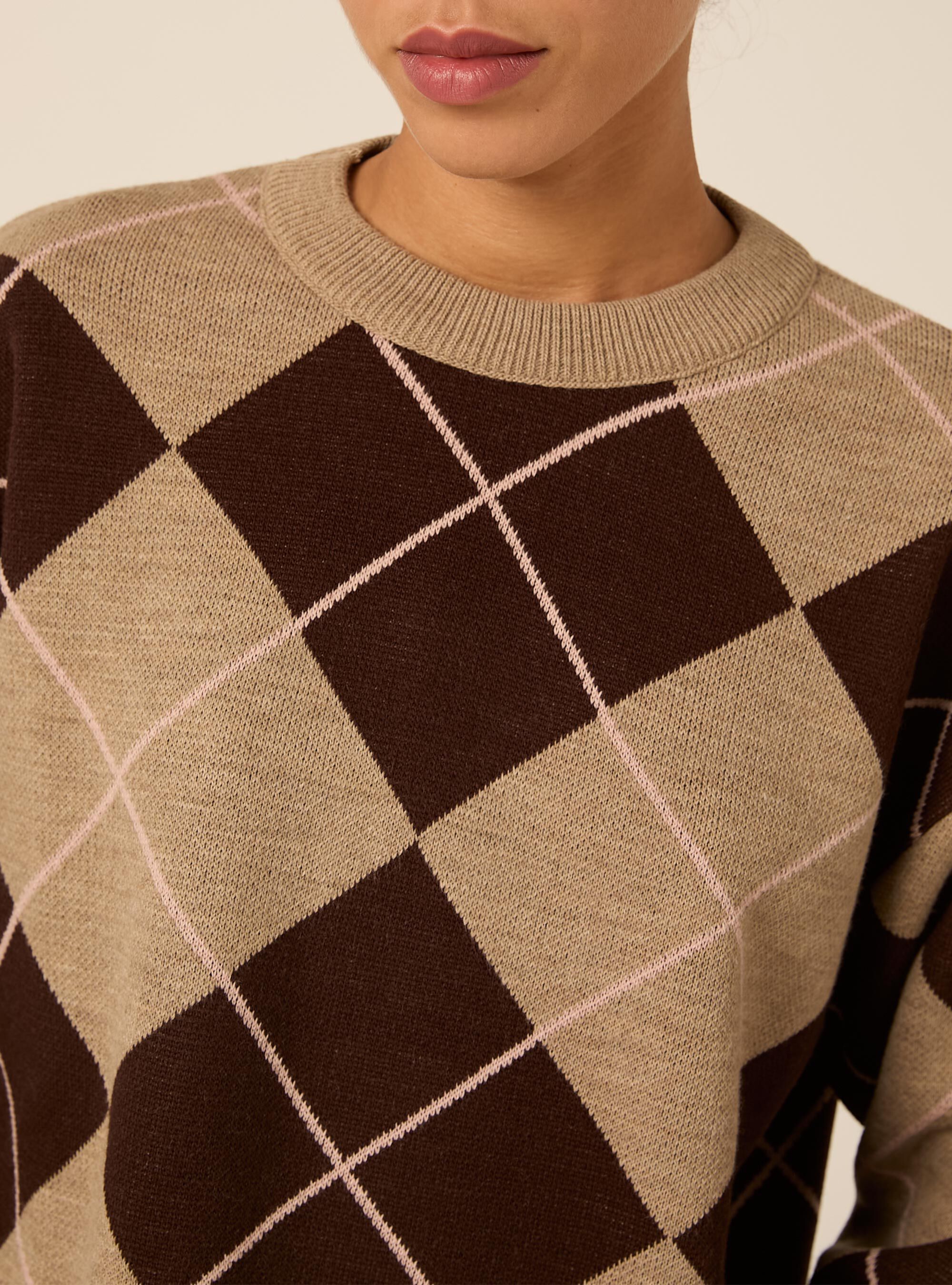 Pullover girocollo con rombi, MBG2 BEIGE MEL MED