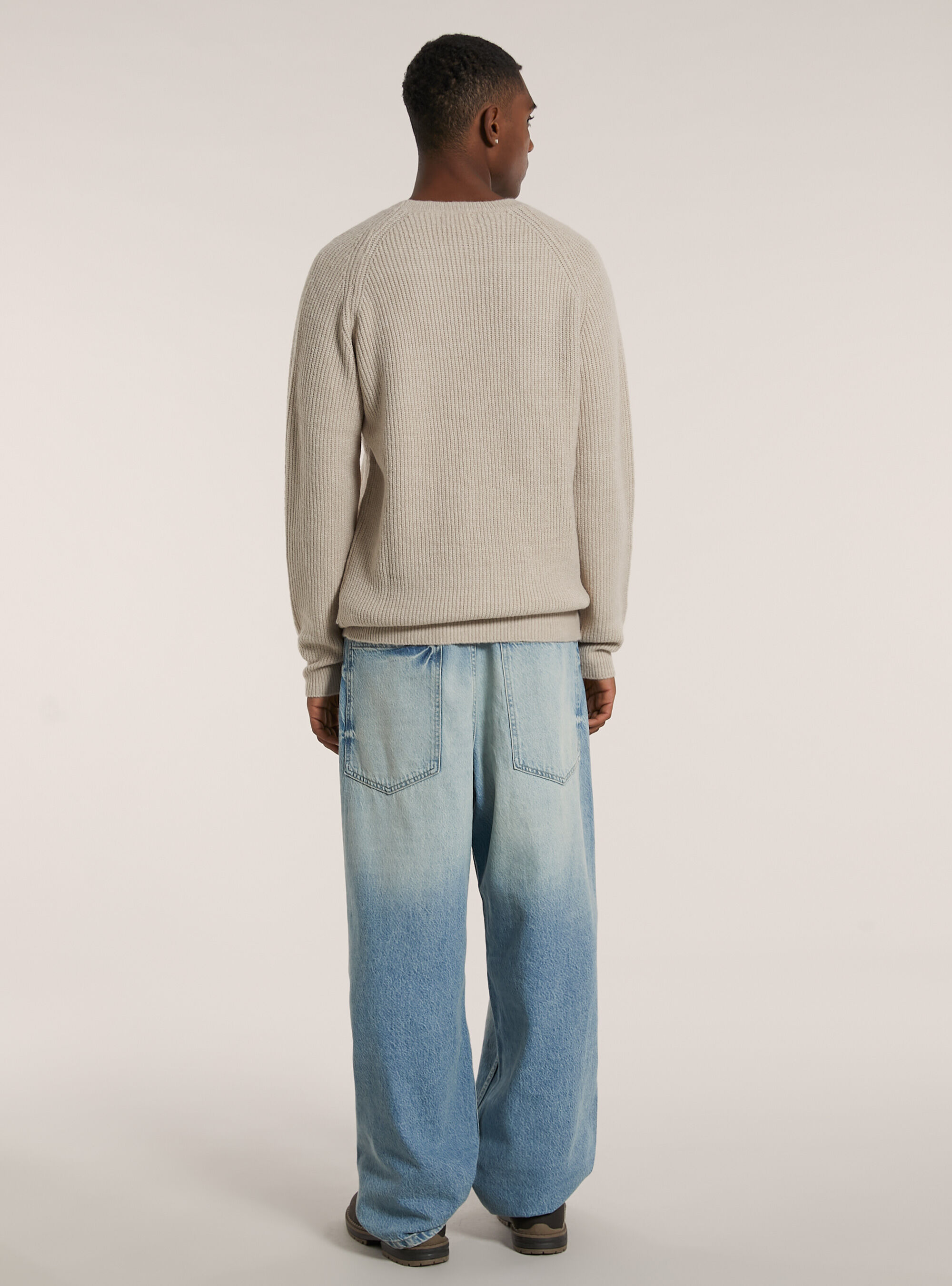 English ribbed wool blend pullover, MBG3 BEIGE MEL LIGHT