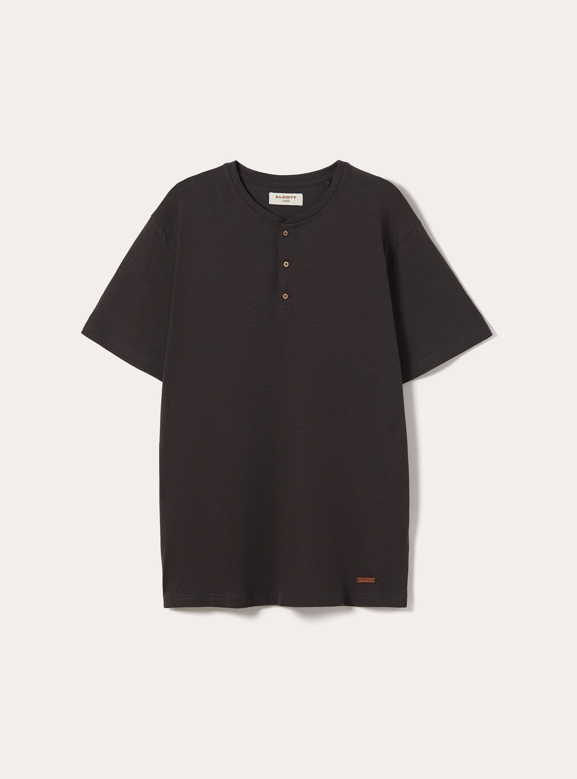 Cotton Henley T-Shirt, BK3 BLACK CHARCOAL