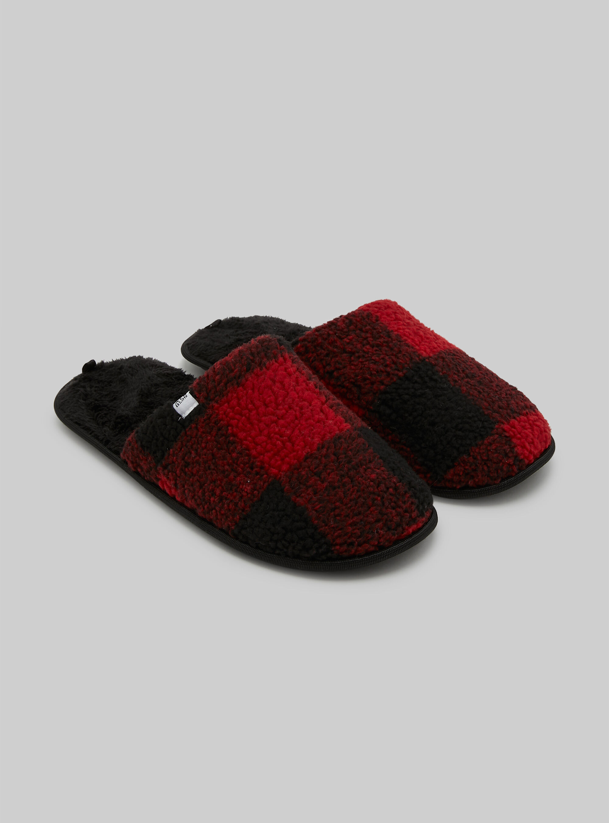 Tartan slippers in teddy, CHECKS RED