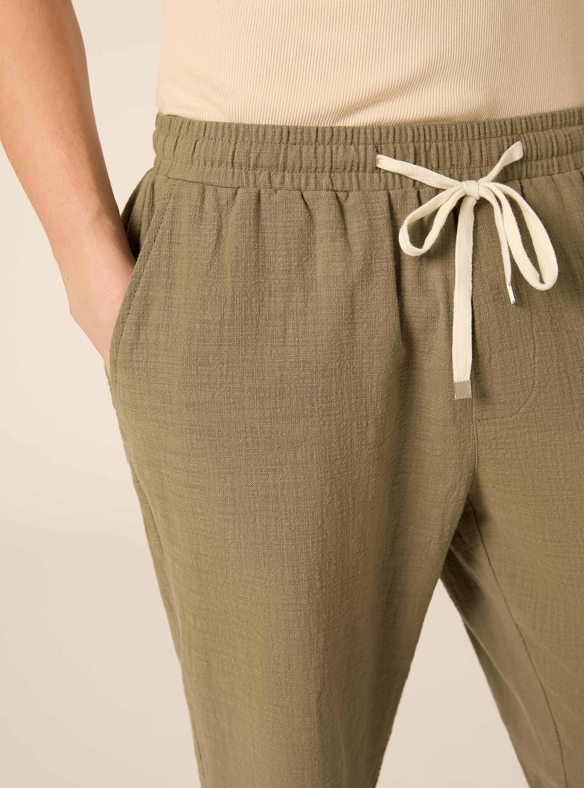 Pantaloni in cotone con laccio in vita, KY2 KAKY MEDIUM