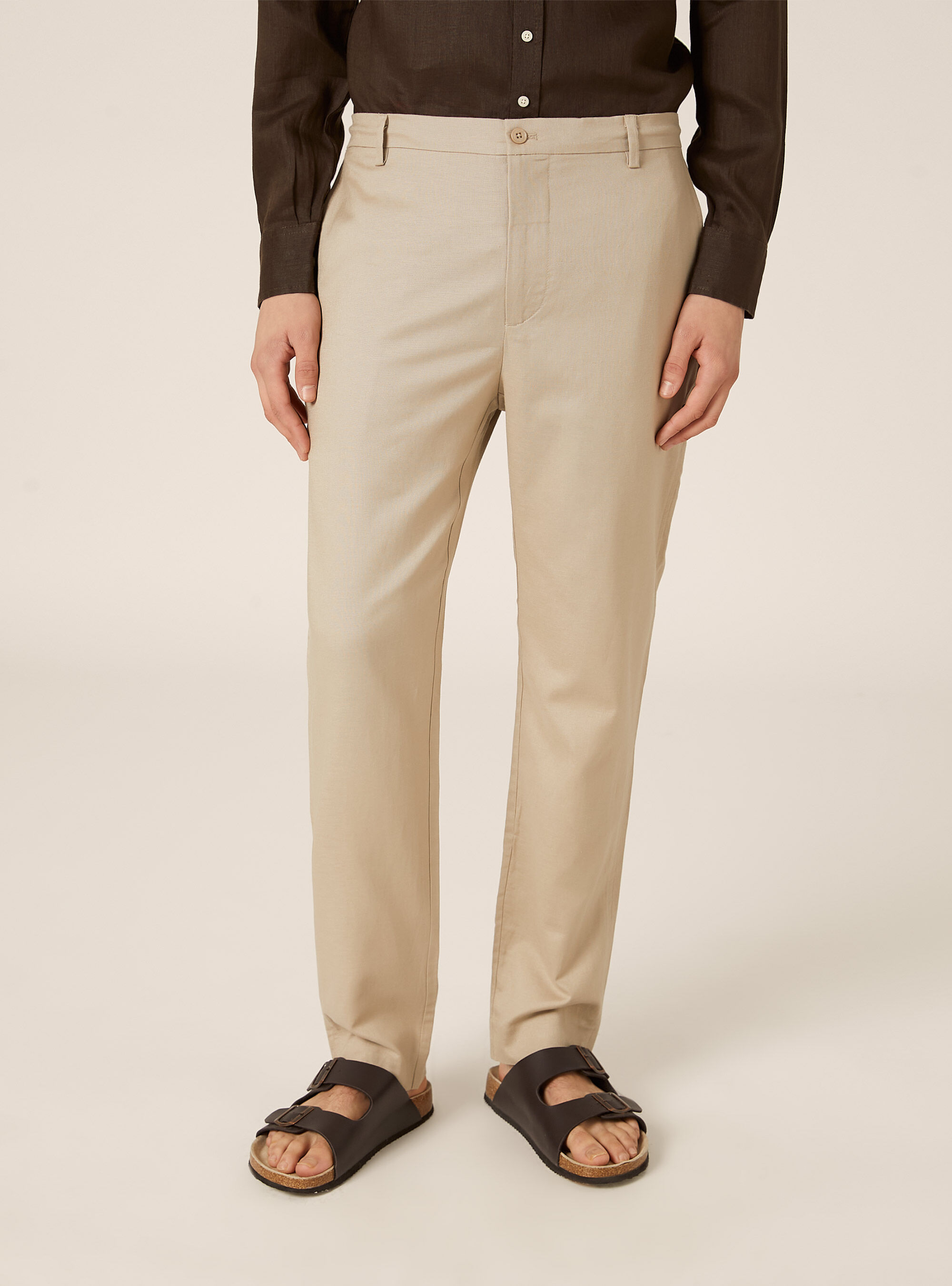 Pantaloni misto lino con coulisse interna, BG2 BEIGE MEDIUM