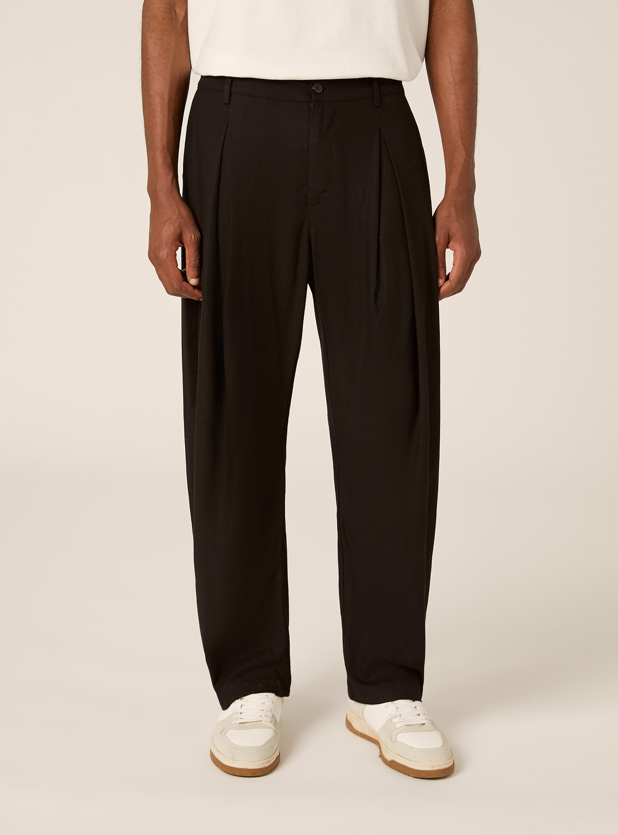 Pantaloni una pince in misto lino, BK1 BLACK