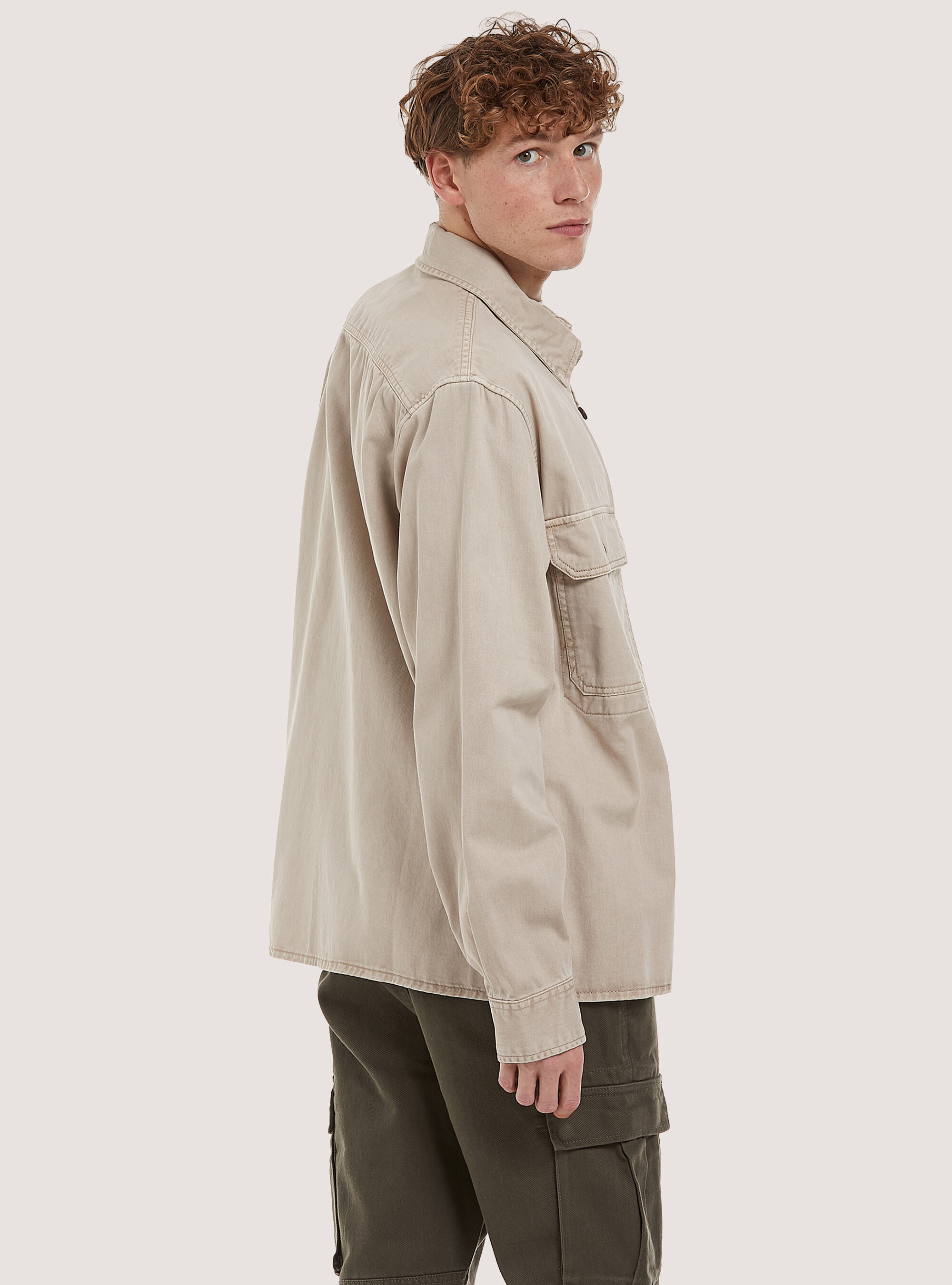 Army shirt with large pockets in cotton, BG3 BEIGE LIGHT