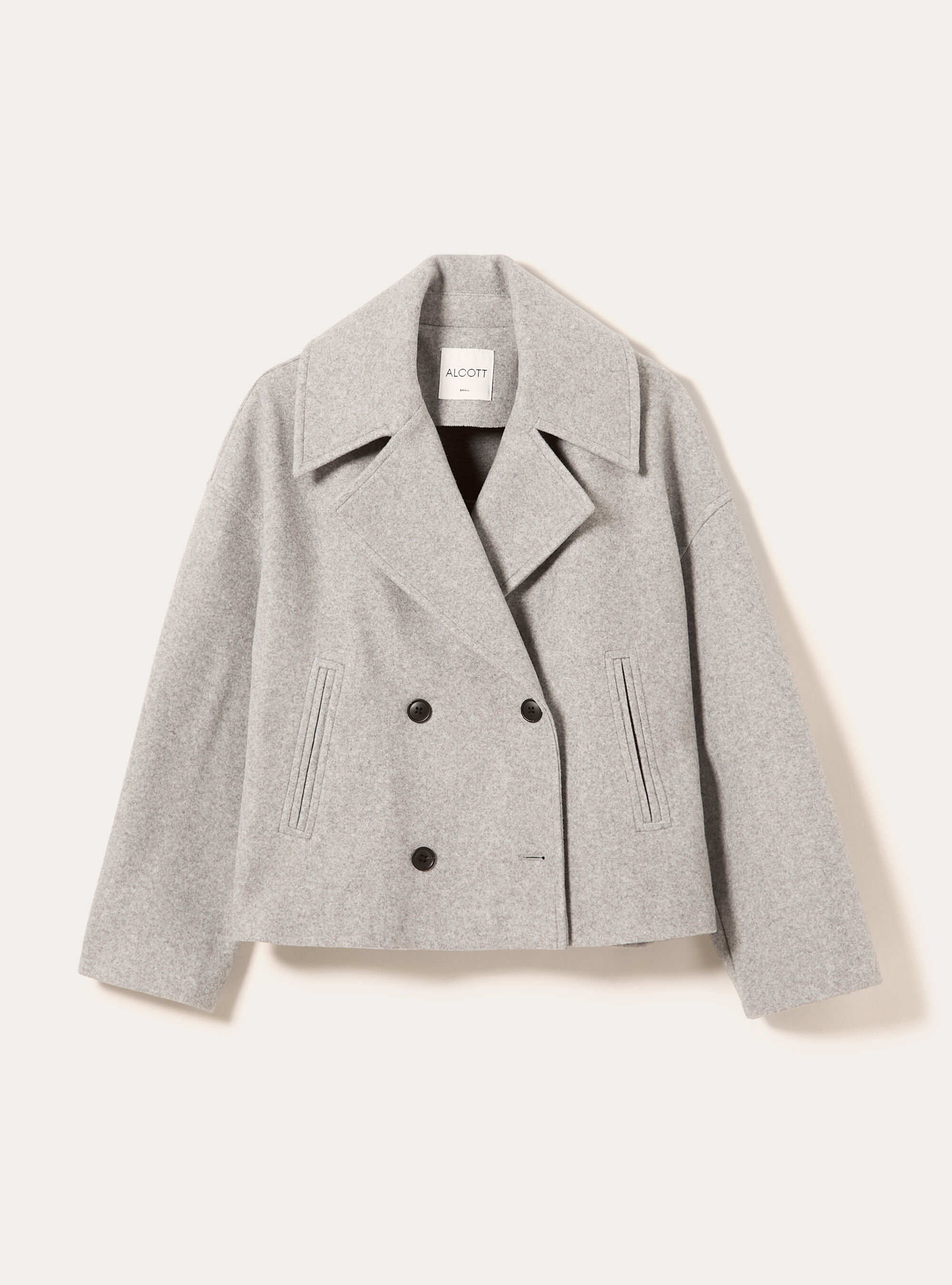Cappotto corto in panno, MGY3 GREY MEL LIGHT