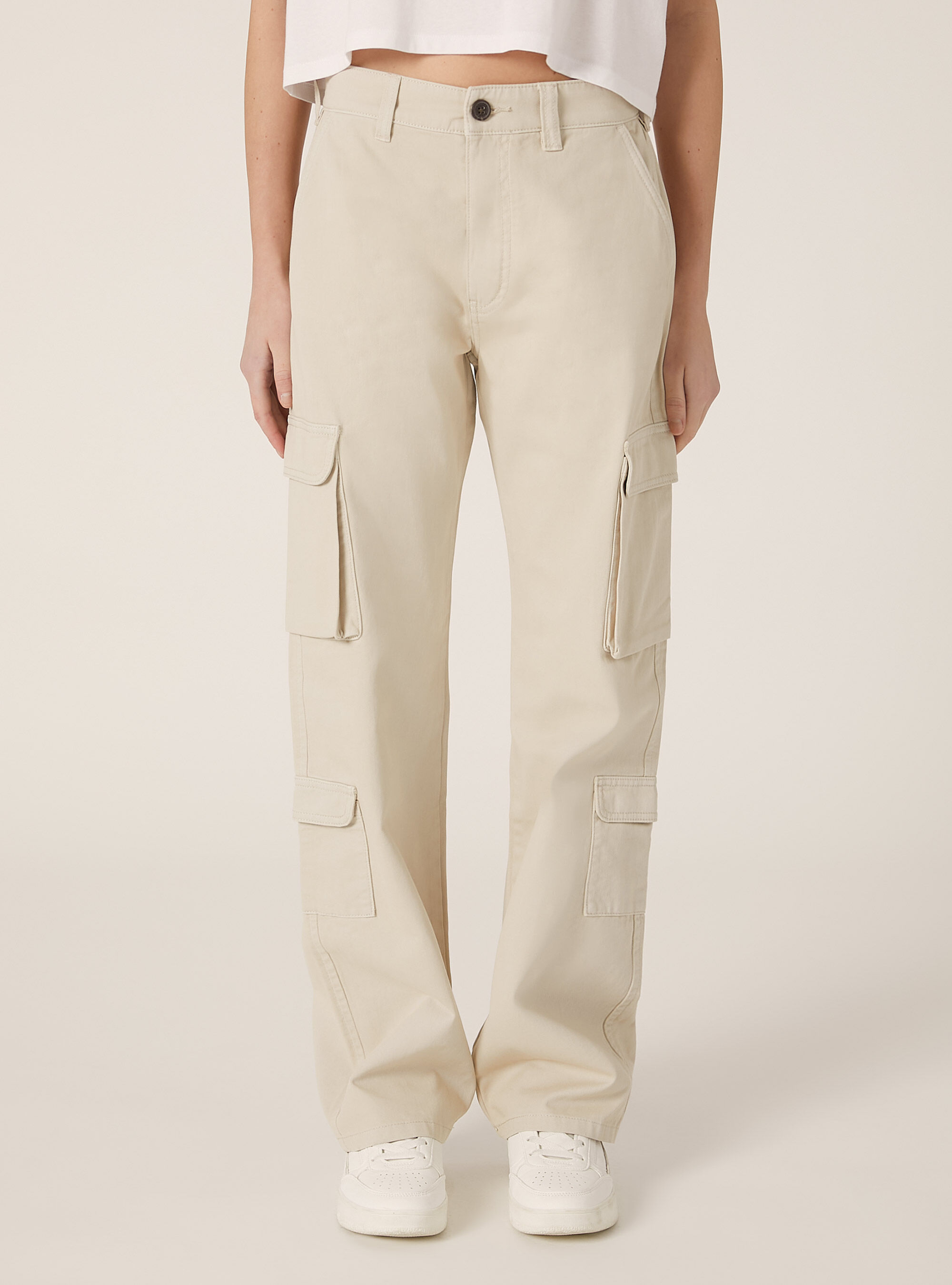 Pantalon cargo en serg&eacute;, BG3 BEIGE LIGHT
