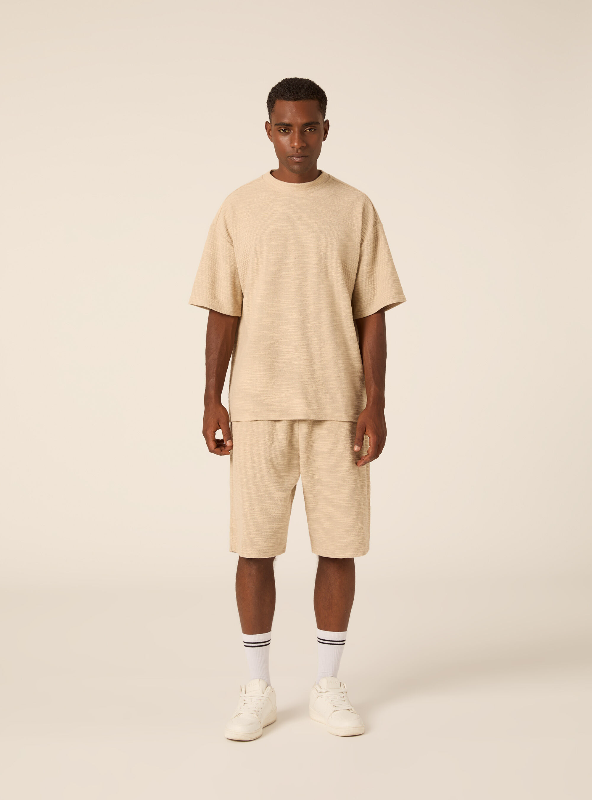 Bermuda loose fit in misto cotone texture, BG2 BEIGE MEDIUM