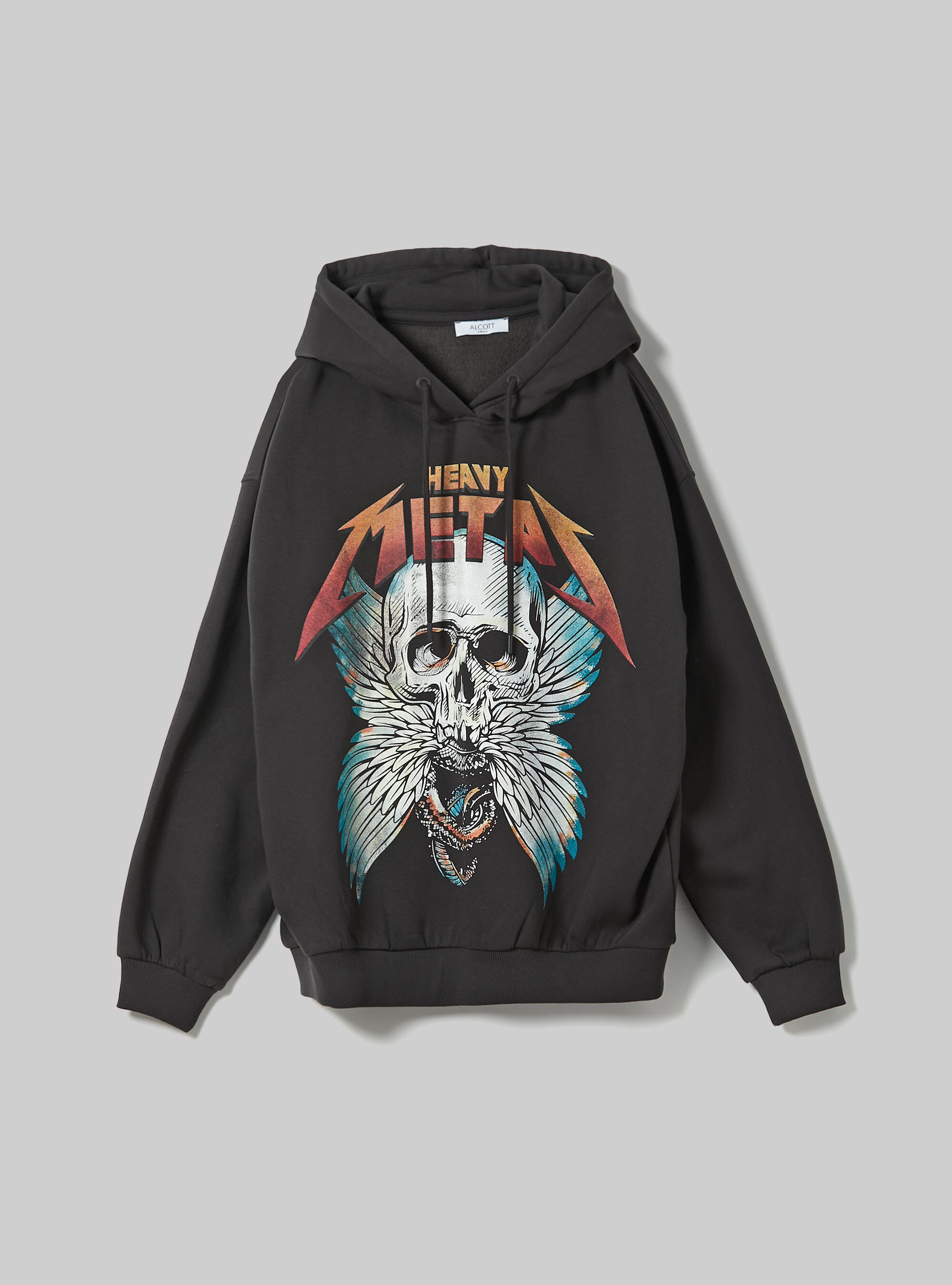 Sudadera oversize con estampado Rock, BK3 BLACK CHARCOAL