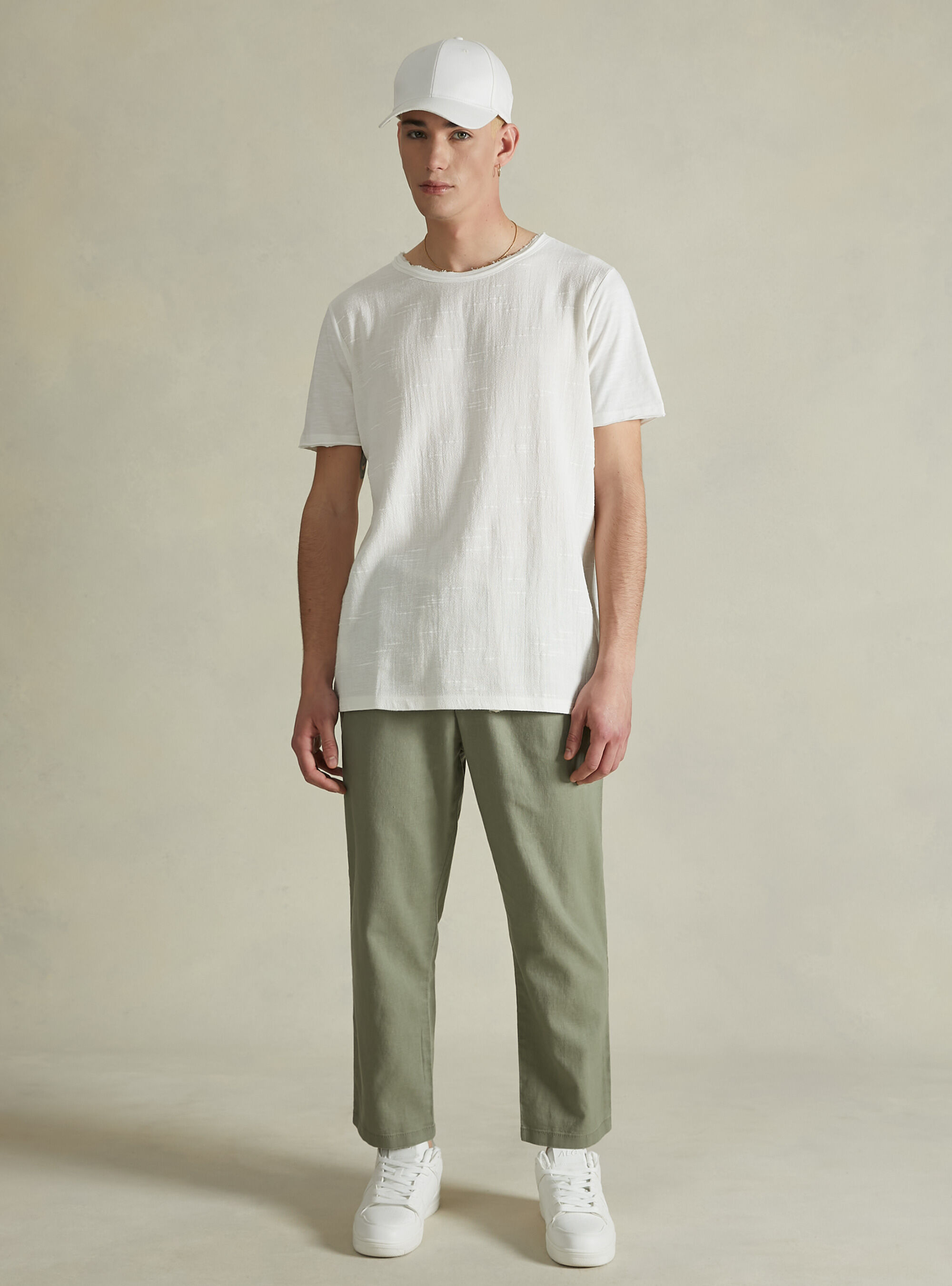 Linen blend short-sleeved T-shirt, WH2 WHITE