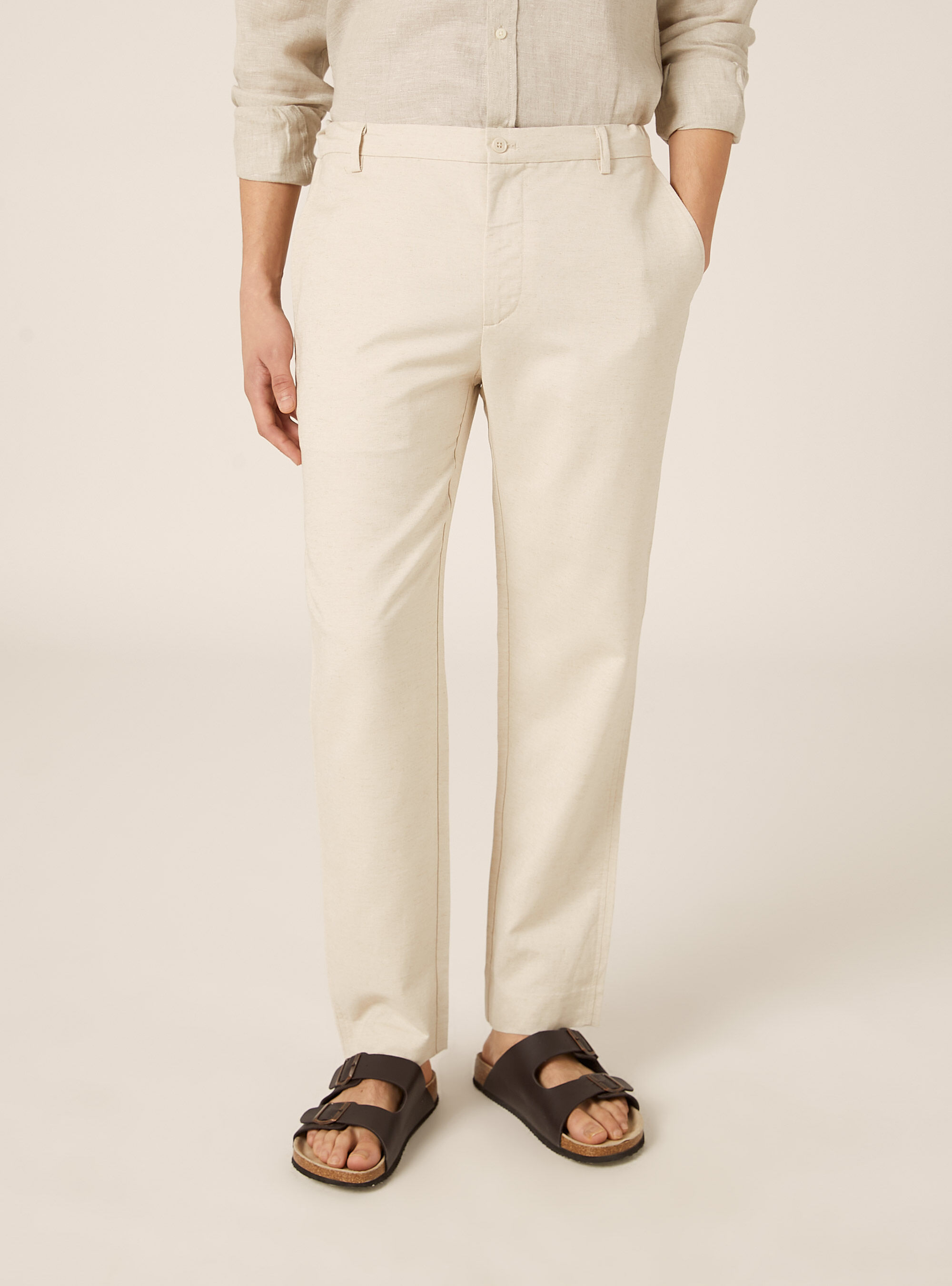 Pantaloni misto lino con coulisse interna, MBG3 BEIGE MEL LIGHT