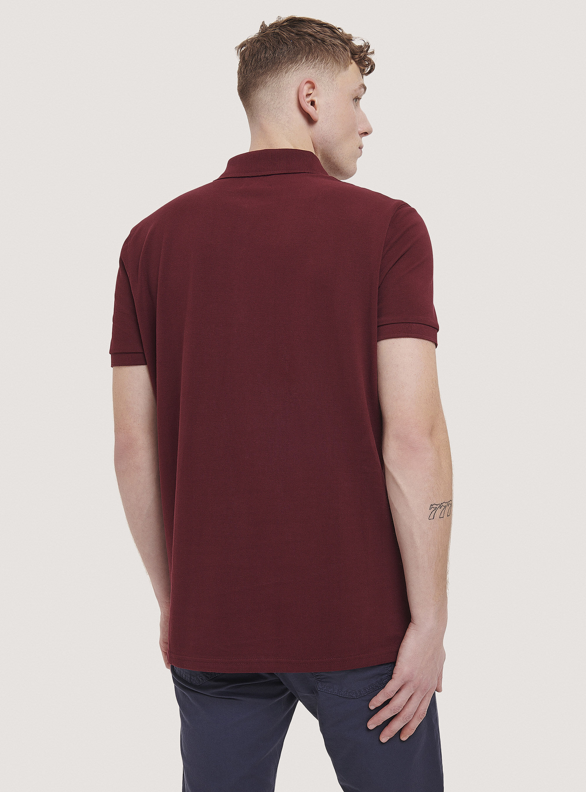 Cotton pique polo shirt with embroidery, C3443 BORDEAUX