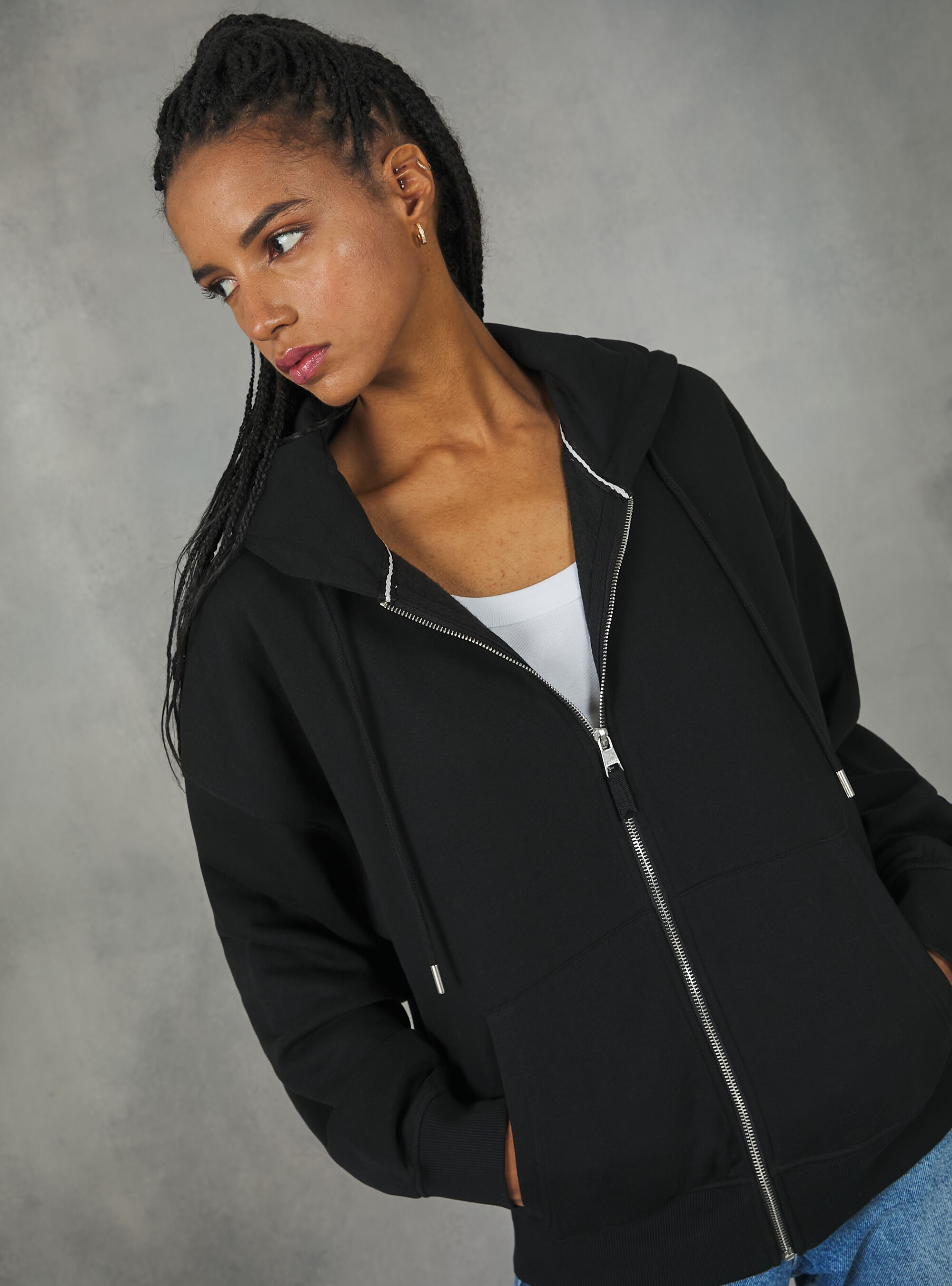 Womens black top sweatshirt jacket