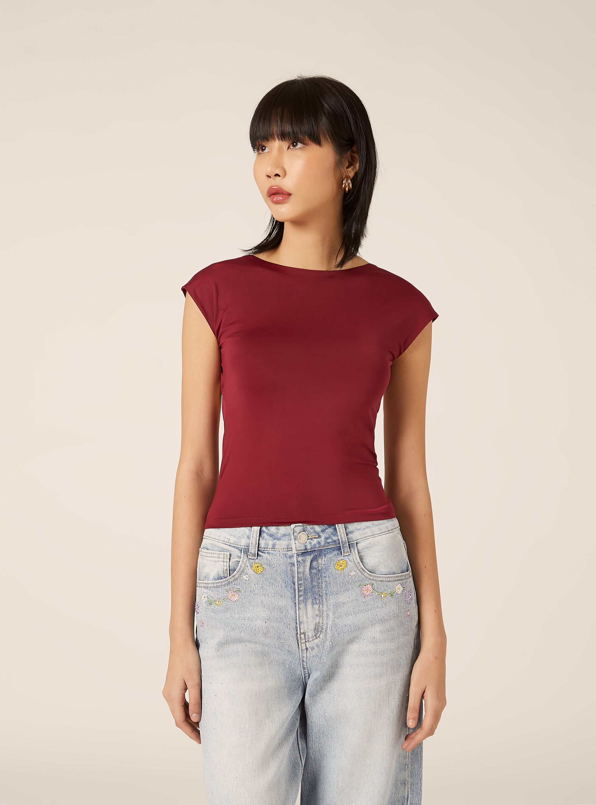 Maglietta con schiena scoperta, BO2 BORDEAUX MEDIUM