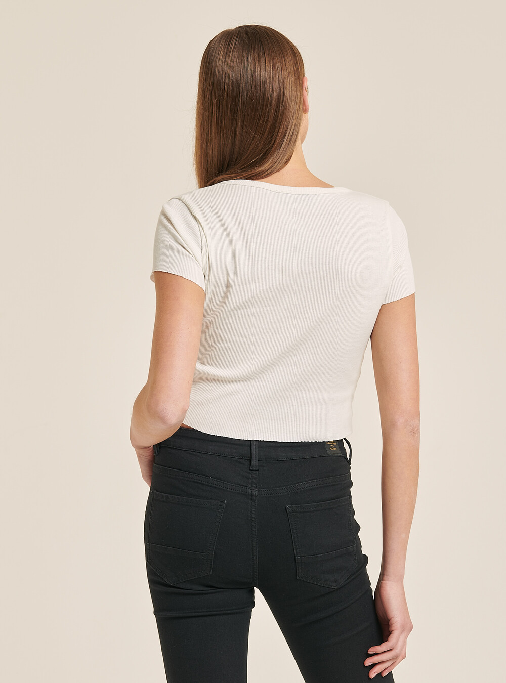 PALINDA T-shirt da donna a costine con scollo a V slim PALINDA T-shirt da donna a costine con scollo a V slim