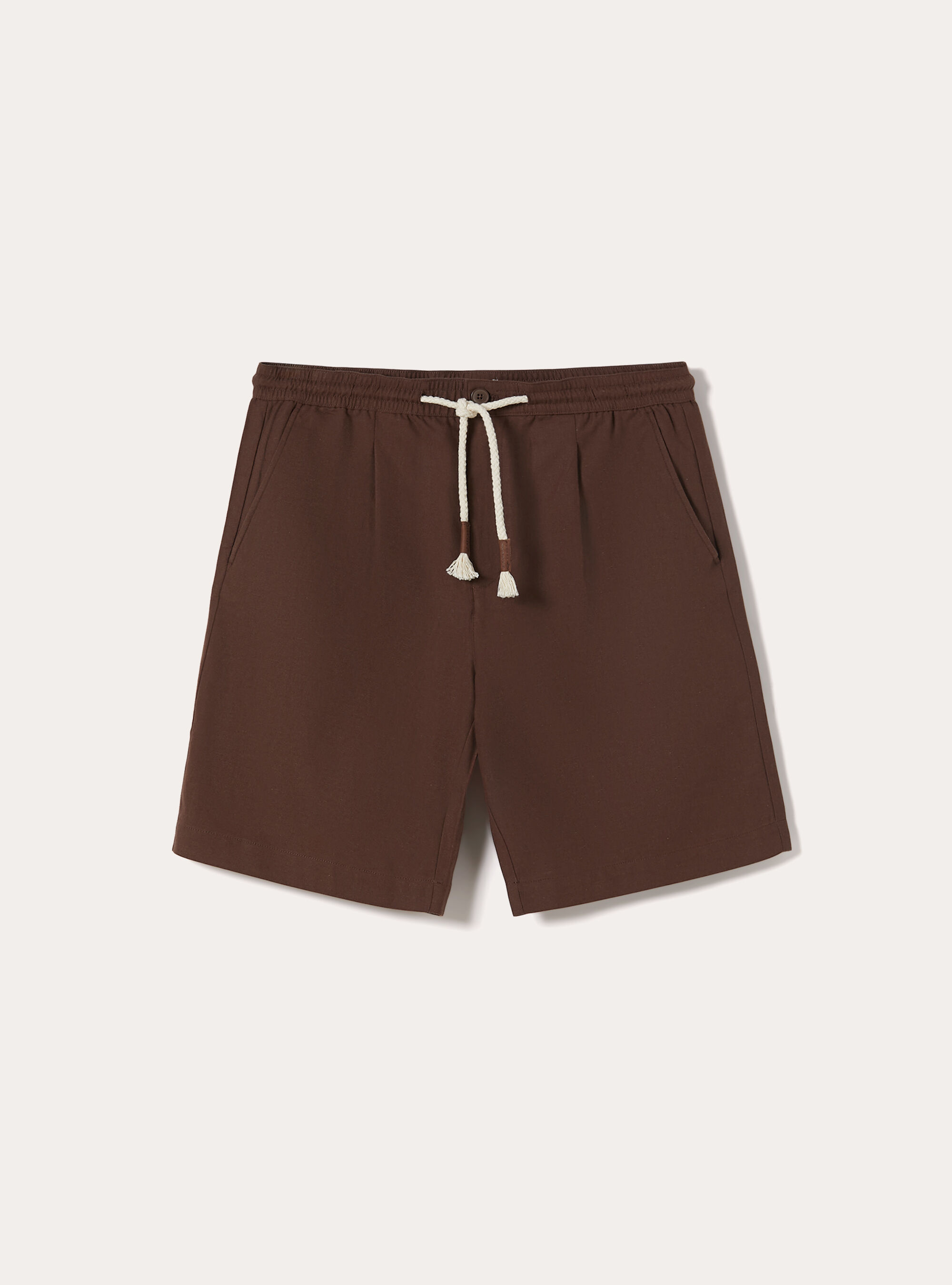 Bermuda in lino con coulisse, MARRONE SCURO