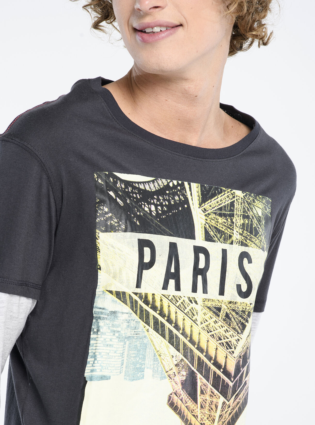 Maglietta a maniche lunghe con stampa, NERO