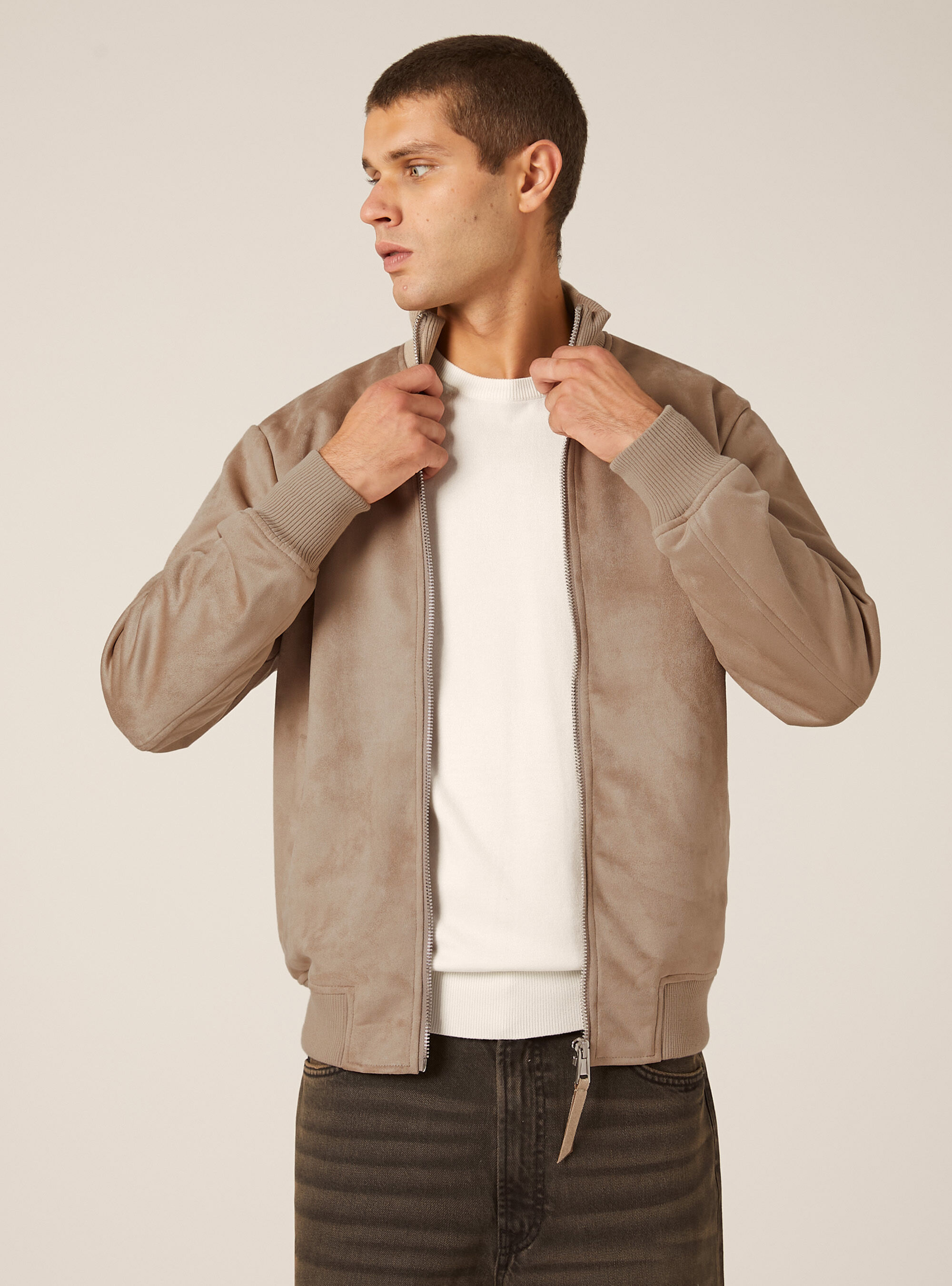 Suede-effect bomber jacket