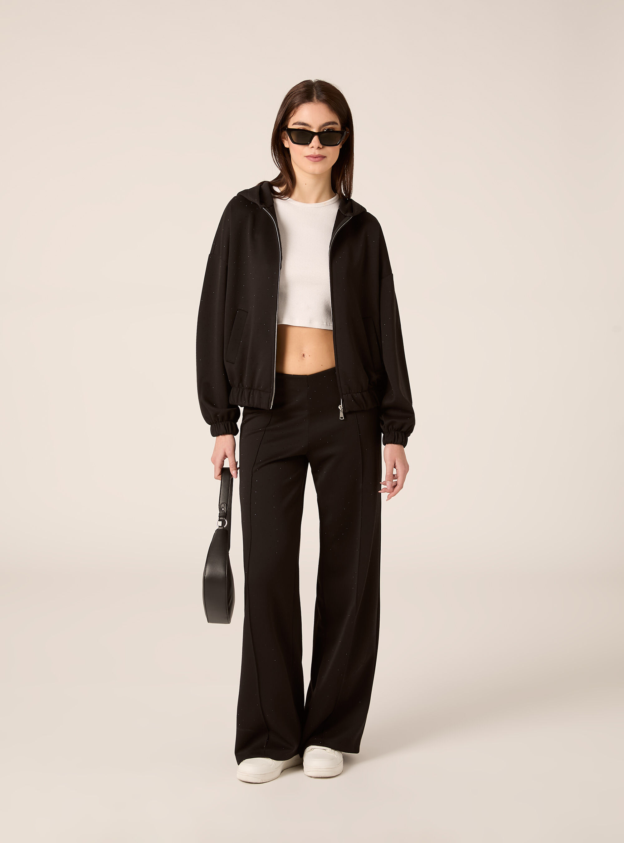 Cardigan felpa in scuba boxy fit con strass