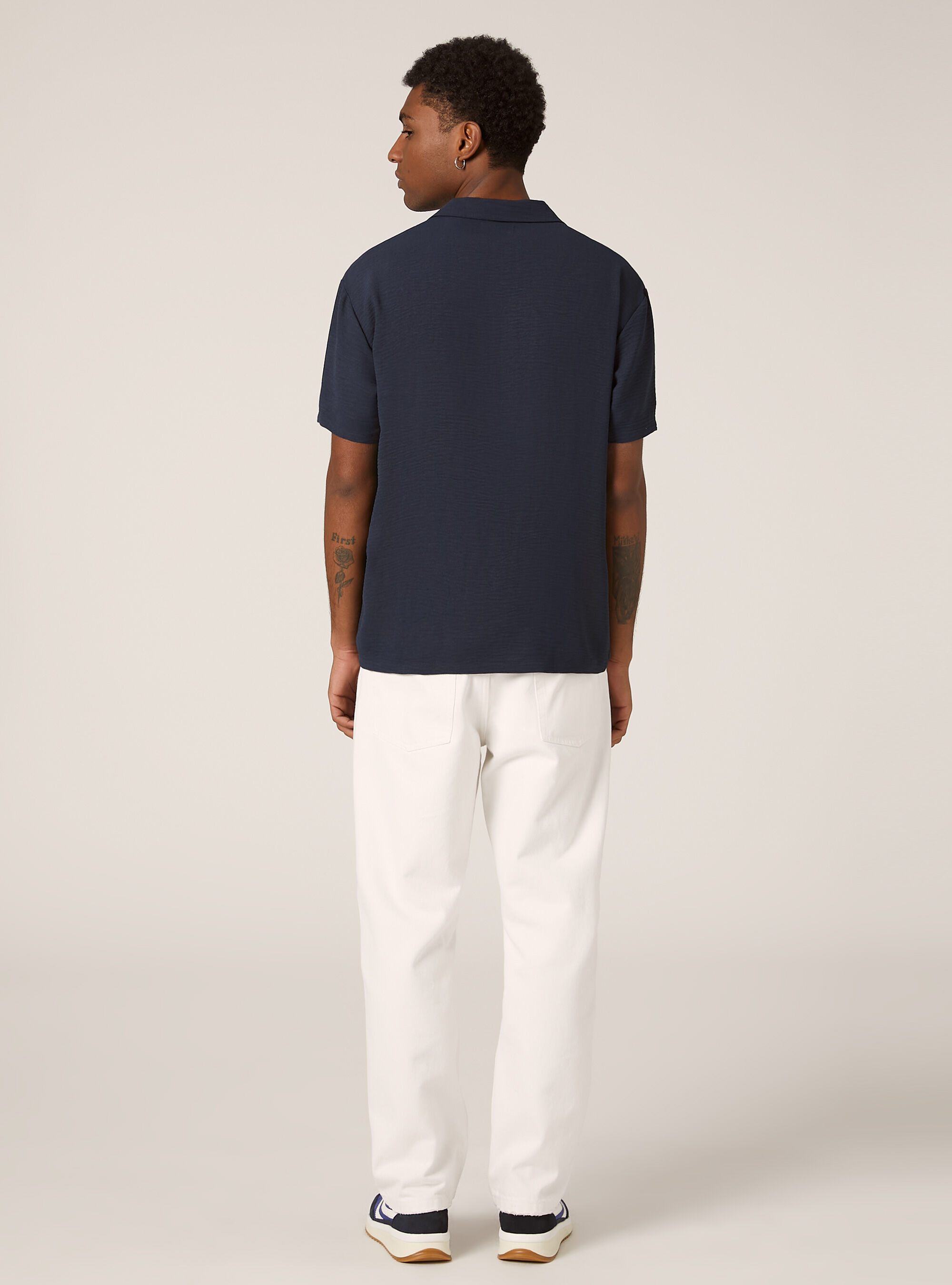 Crepe polo shirt with open collar, NA2 NAVY MEDIUM