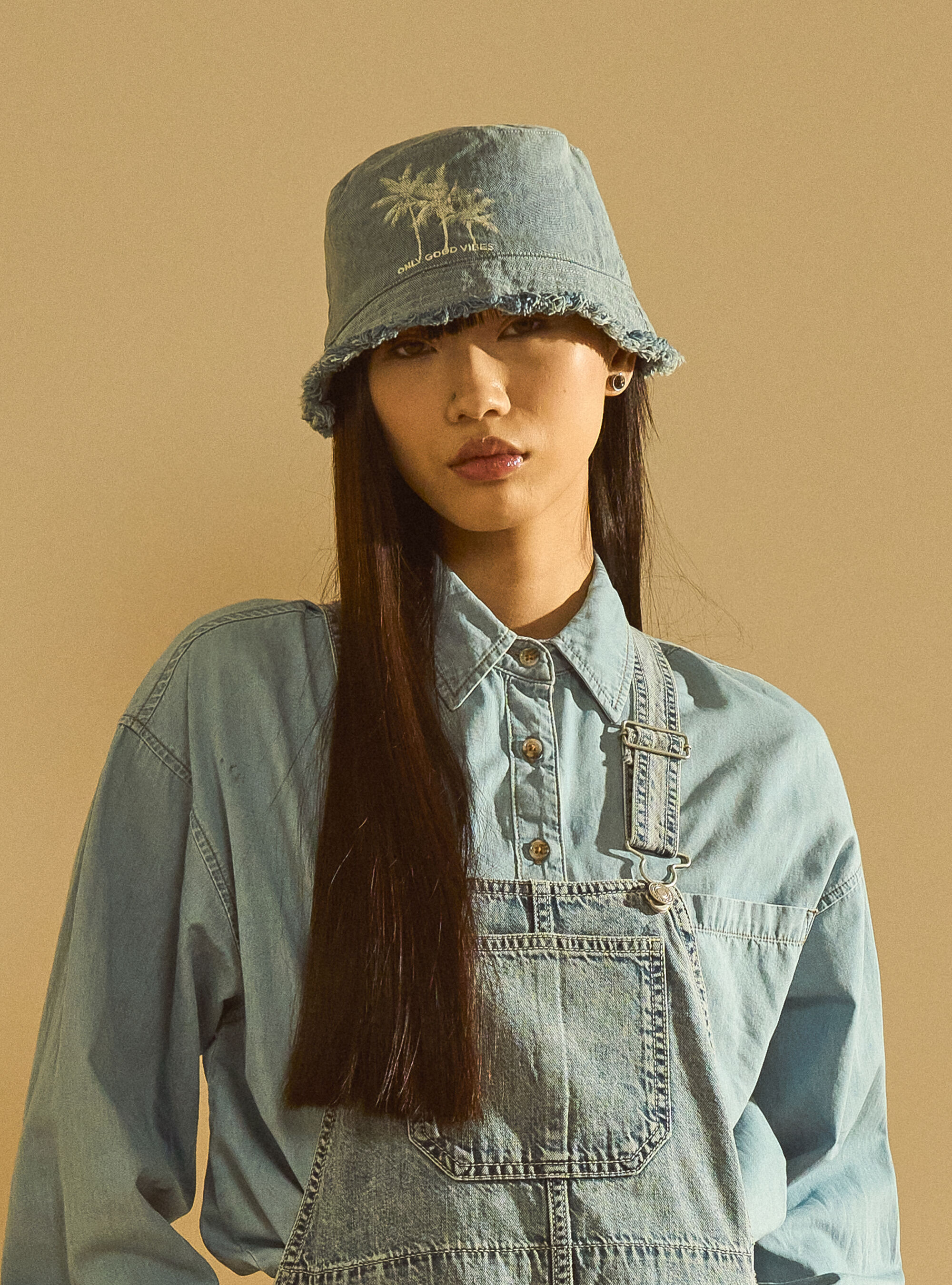 Cappello bucket con ricamo, D007 LIGHT AZURE