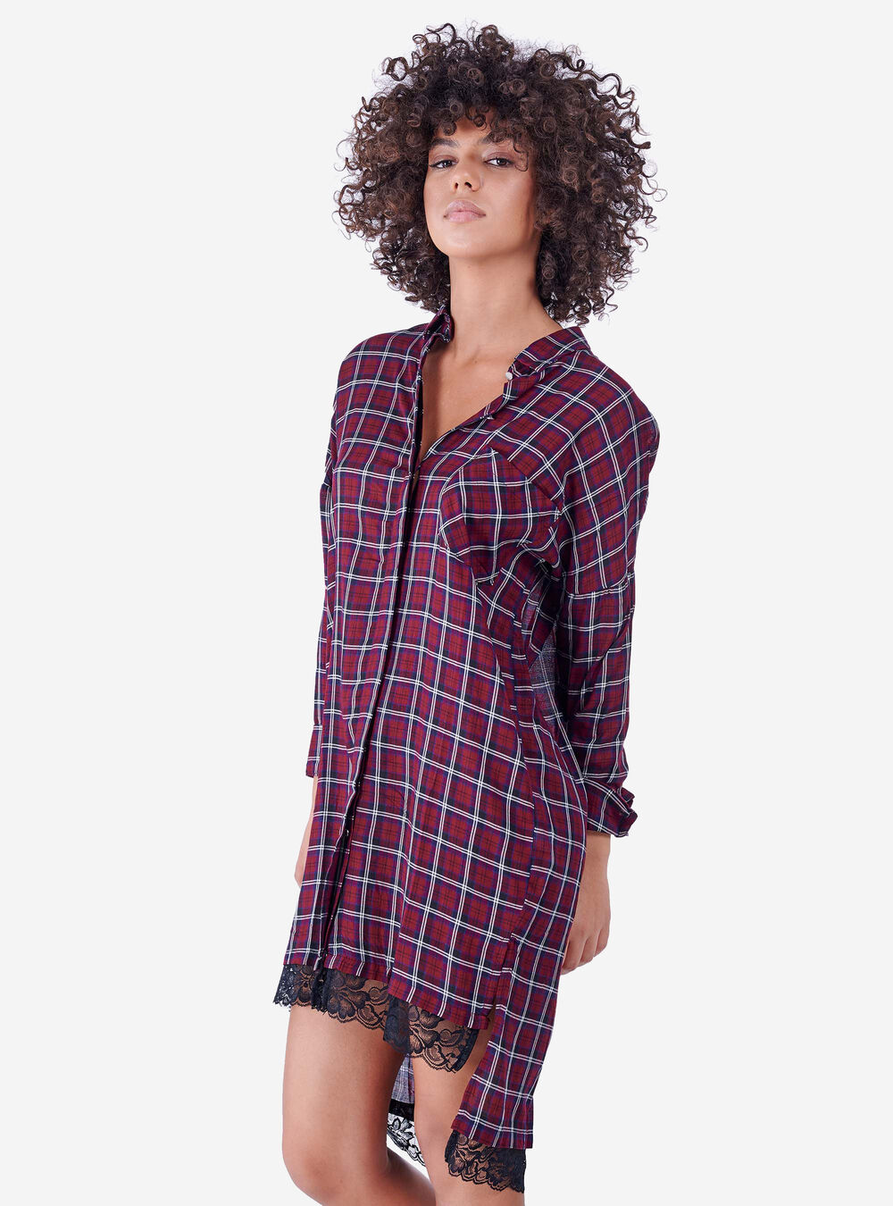 Checkered Oversized Shirt With Lace Alcott Cf1642do