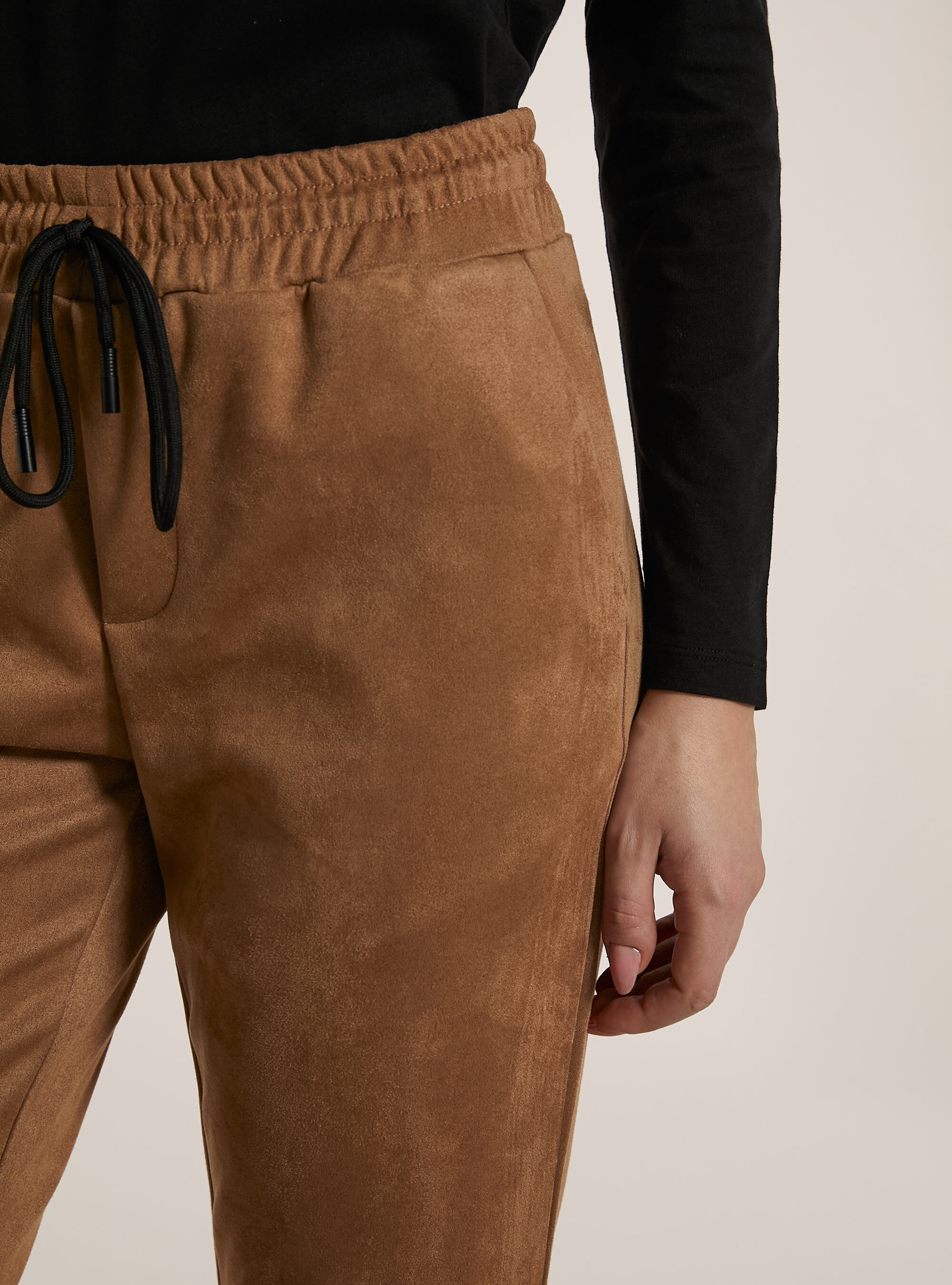 Pantaloni effetto suede e stringa in vita, TB2 TOBACCO MEDIUM