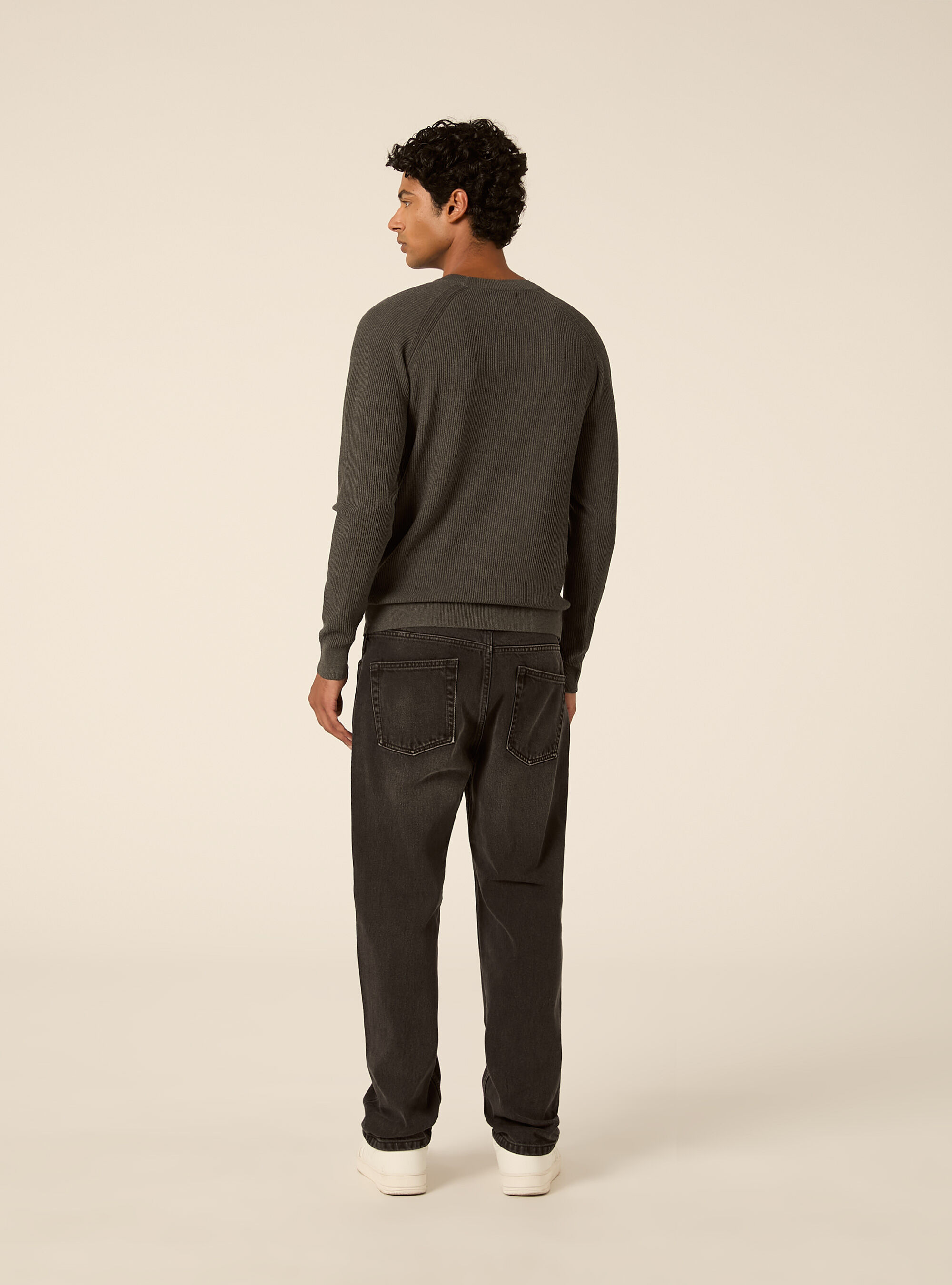 Maglia girocollo in misto cotone regular fit, MGY1 GREY MEL DARK