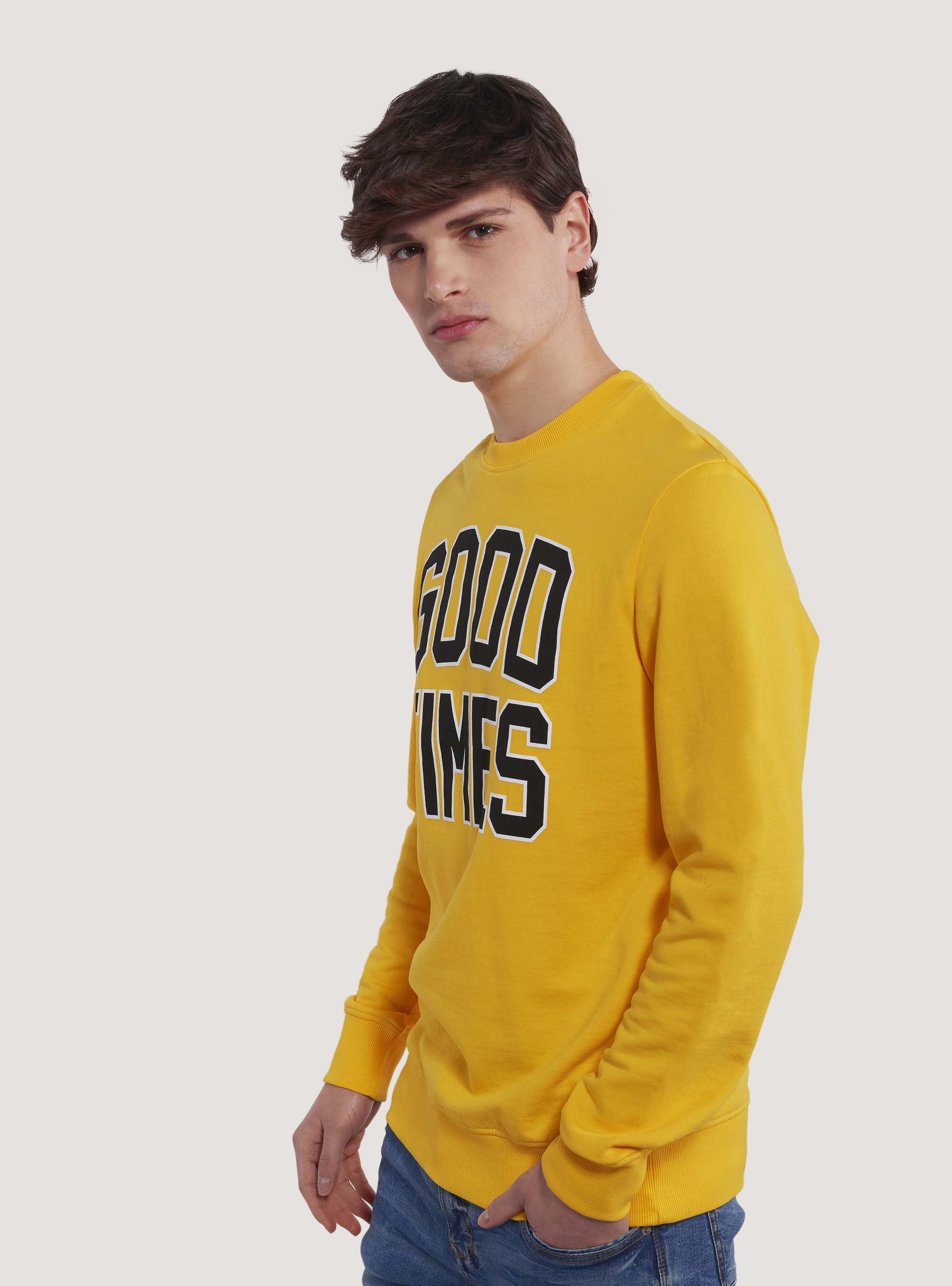 Sweat &agrave; col ras de cou en terry avec impression, C7750 YELLOW