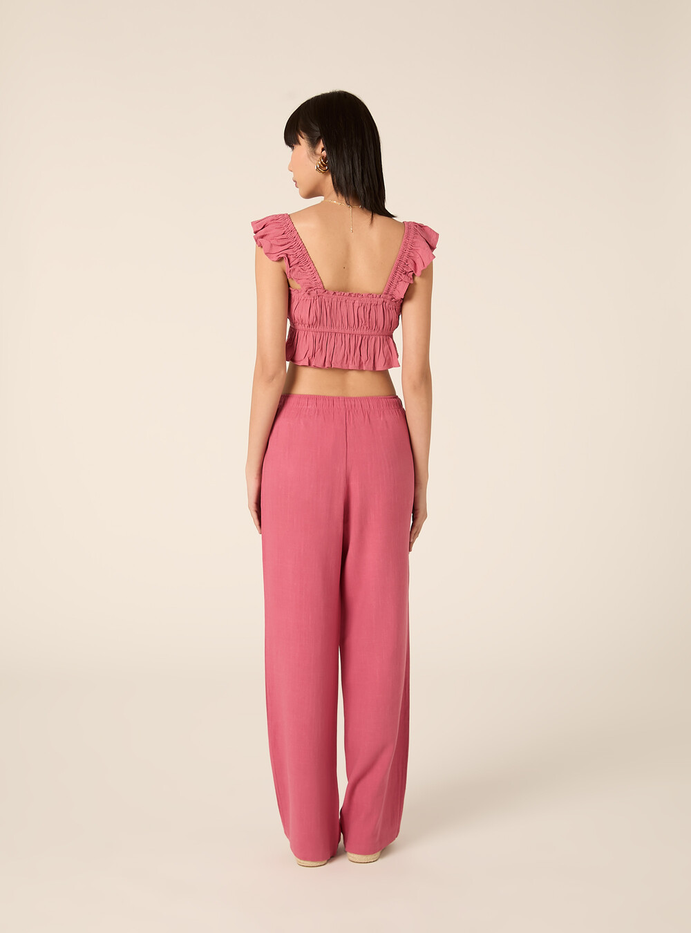 Crepe top with ruffles, PK1 PINK DARK