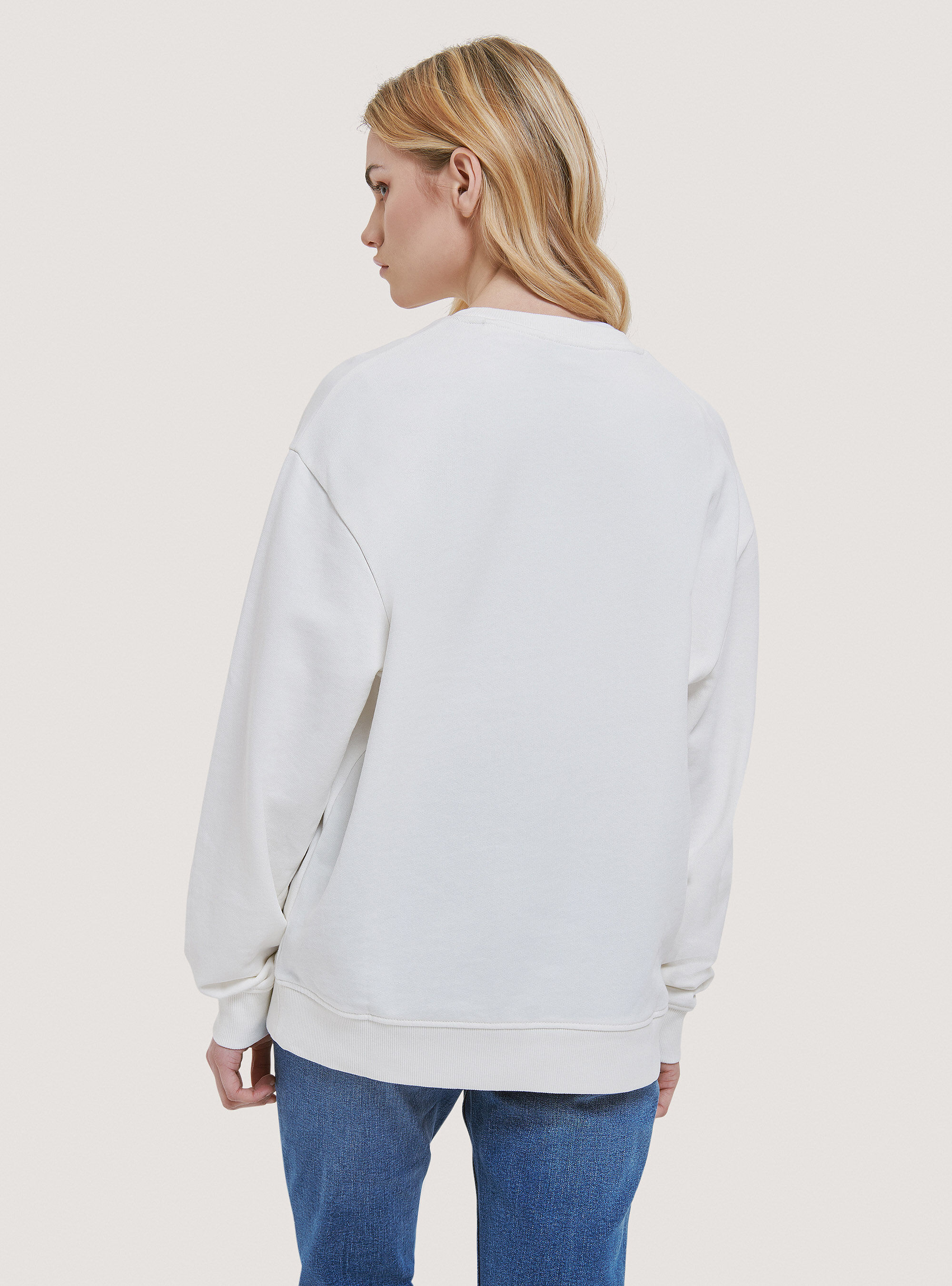 Sudadera b&aacute;sica de algod&oacute;n de cuello redondo, C0020 OFF WHITE