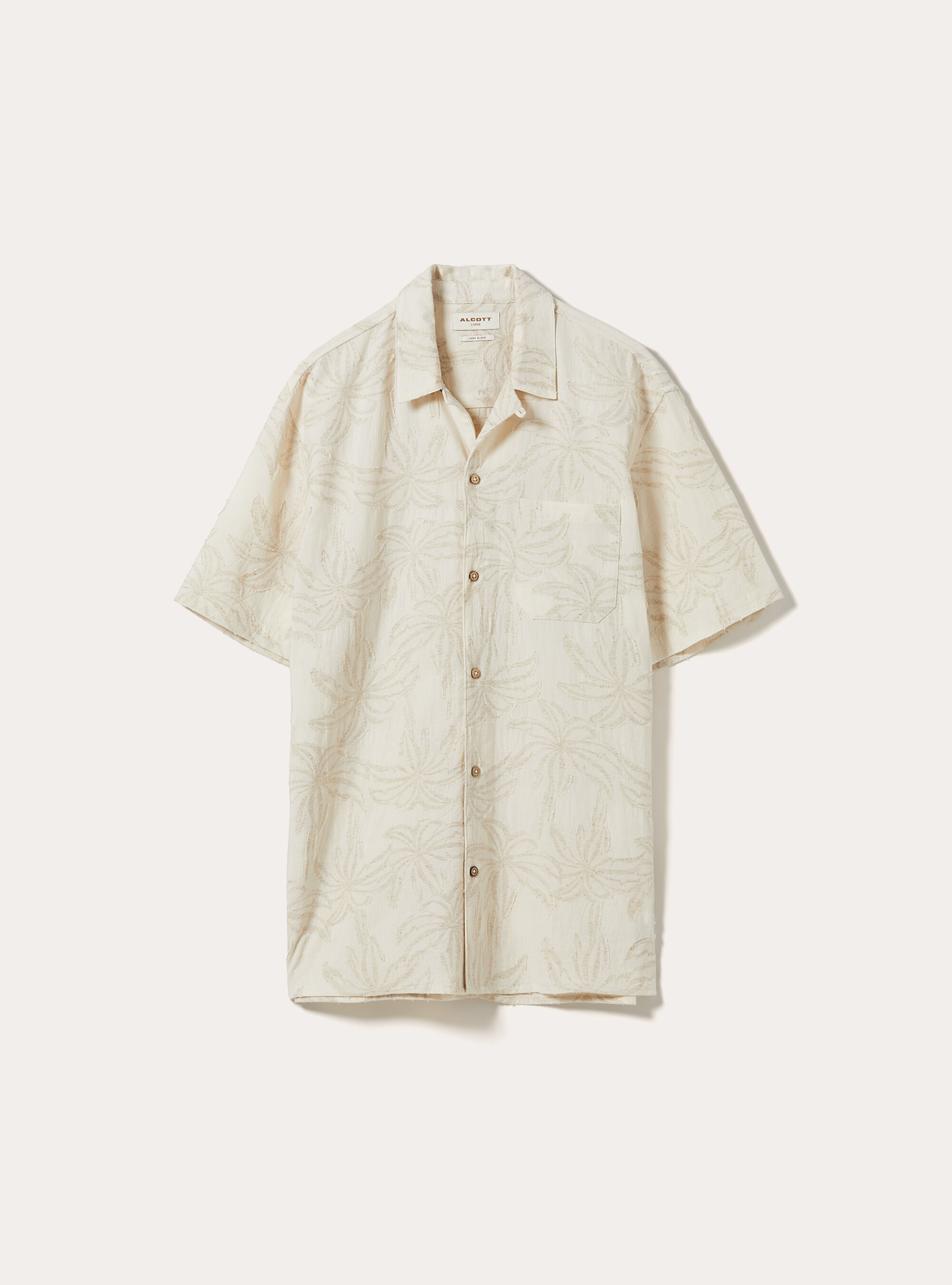 Tone-on-Tone Palm Pattern Short Sleeve Shirt, CR3 CREAM LIGHT