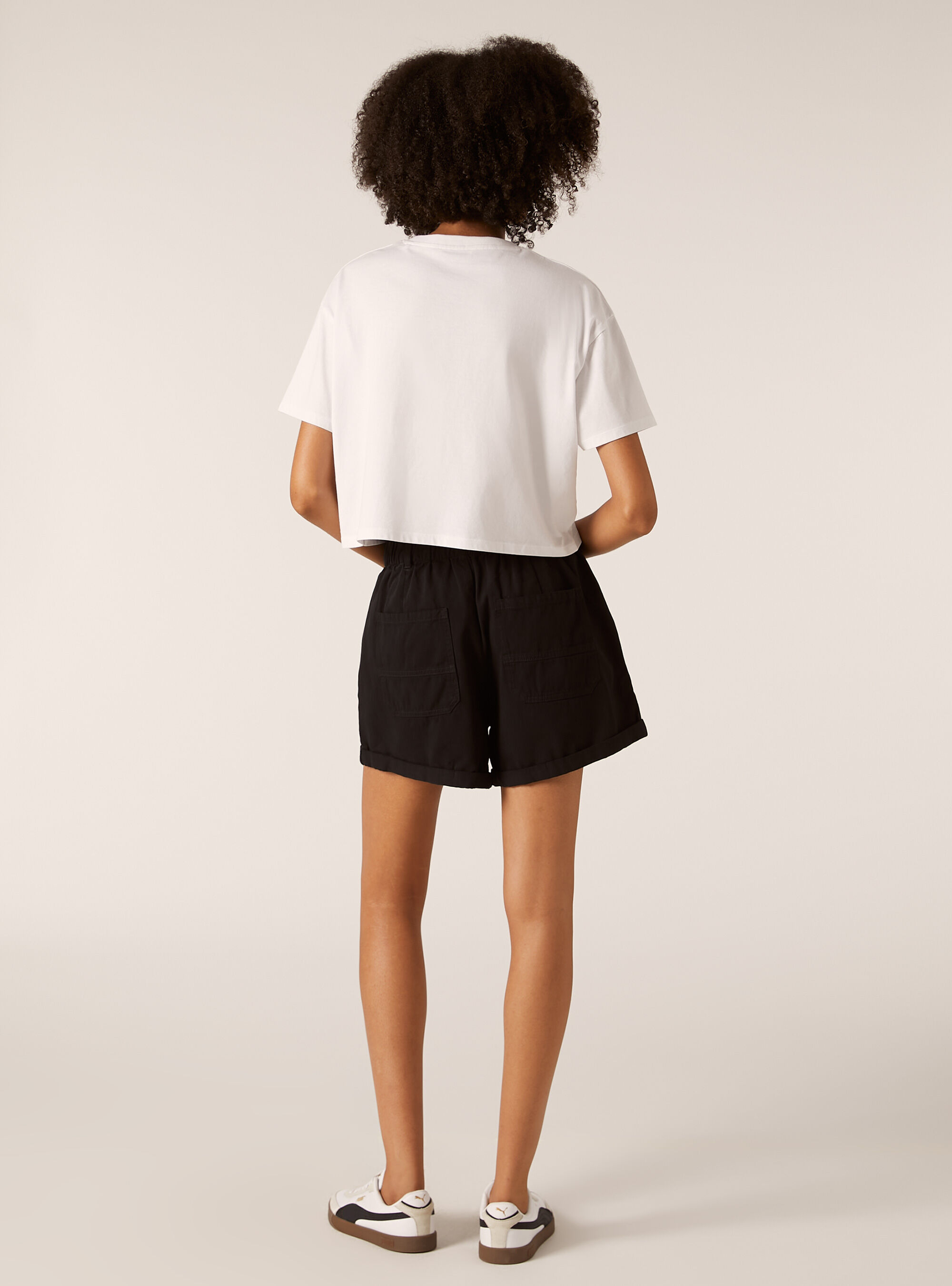 Shorts with pockets and candyfloss waist, BK1 BLACK