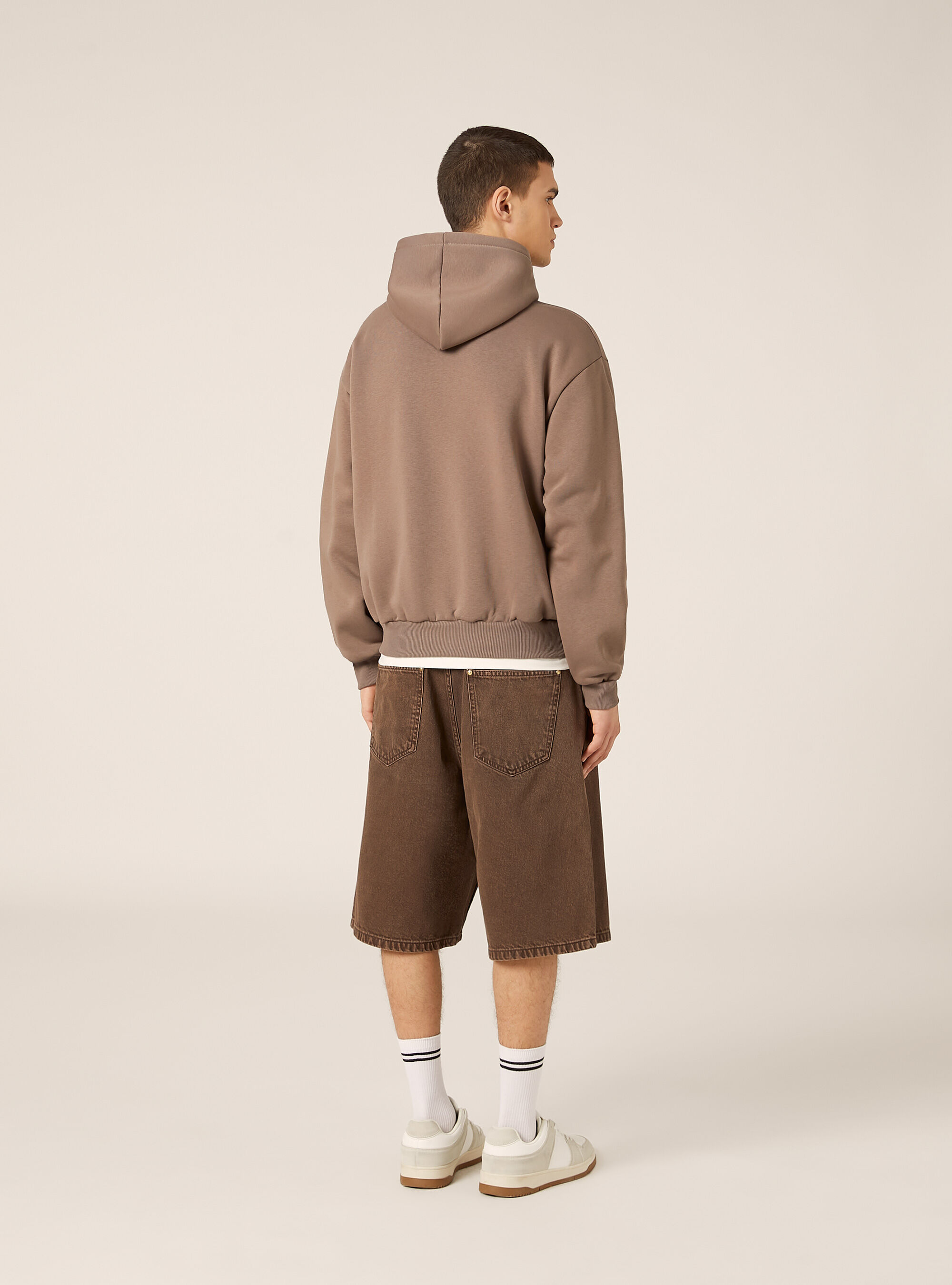 Boxy fit zip-up hoodie, BR2 BROWN MEDIUM