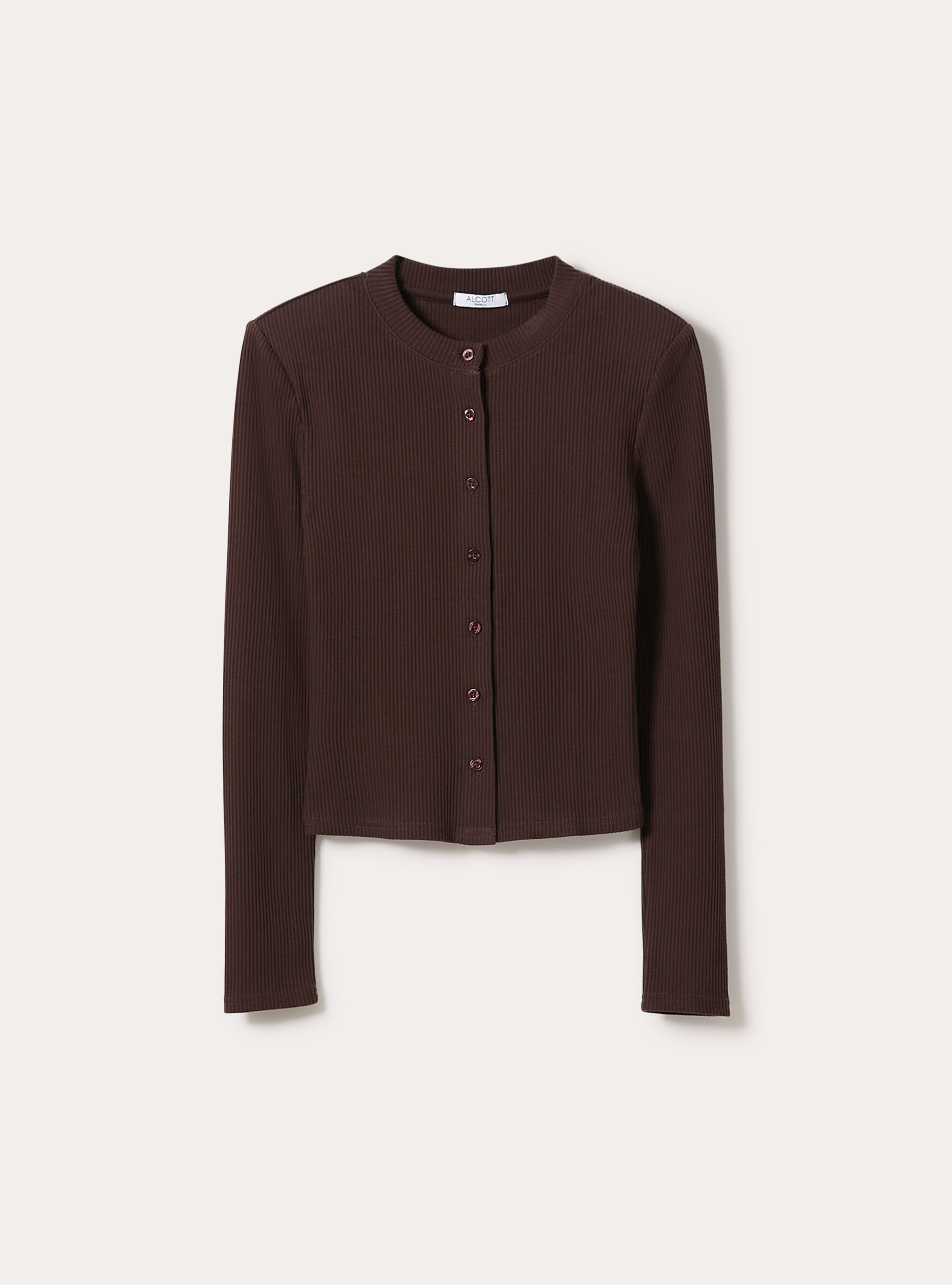 Cardigan in maglia a coste con spalline imbottite, BR1 BROWN DARK