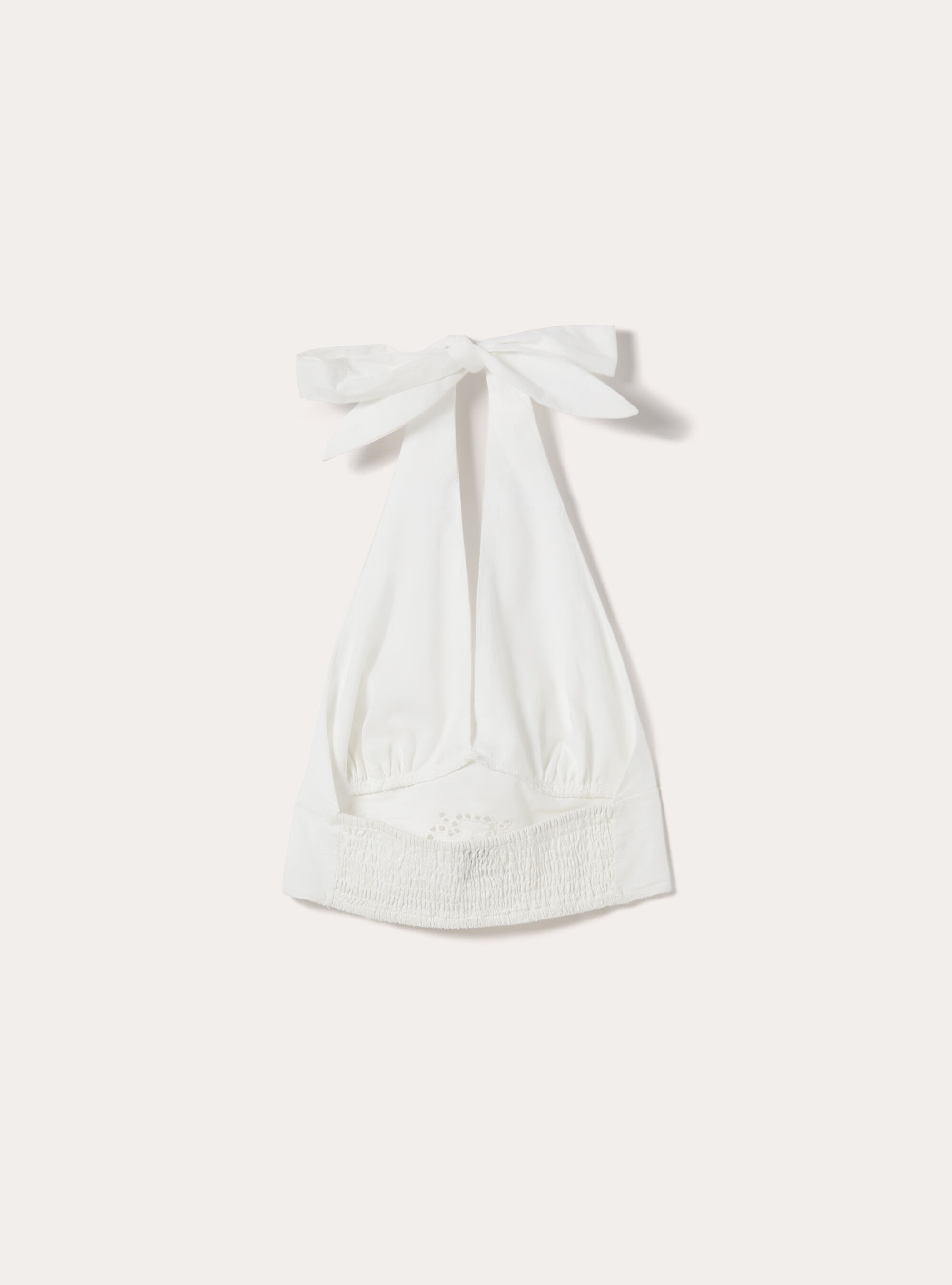 Top halter  sangallo in misto lino, WH2 WHITE